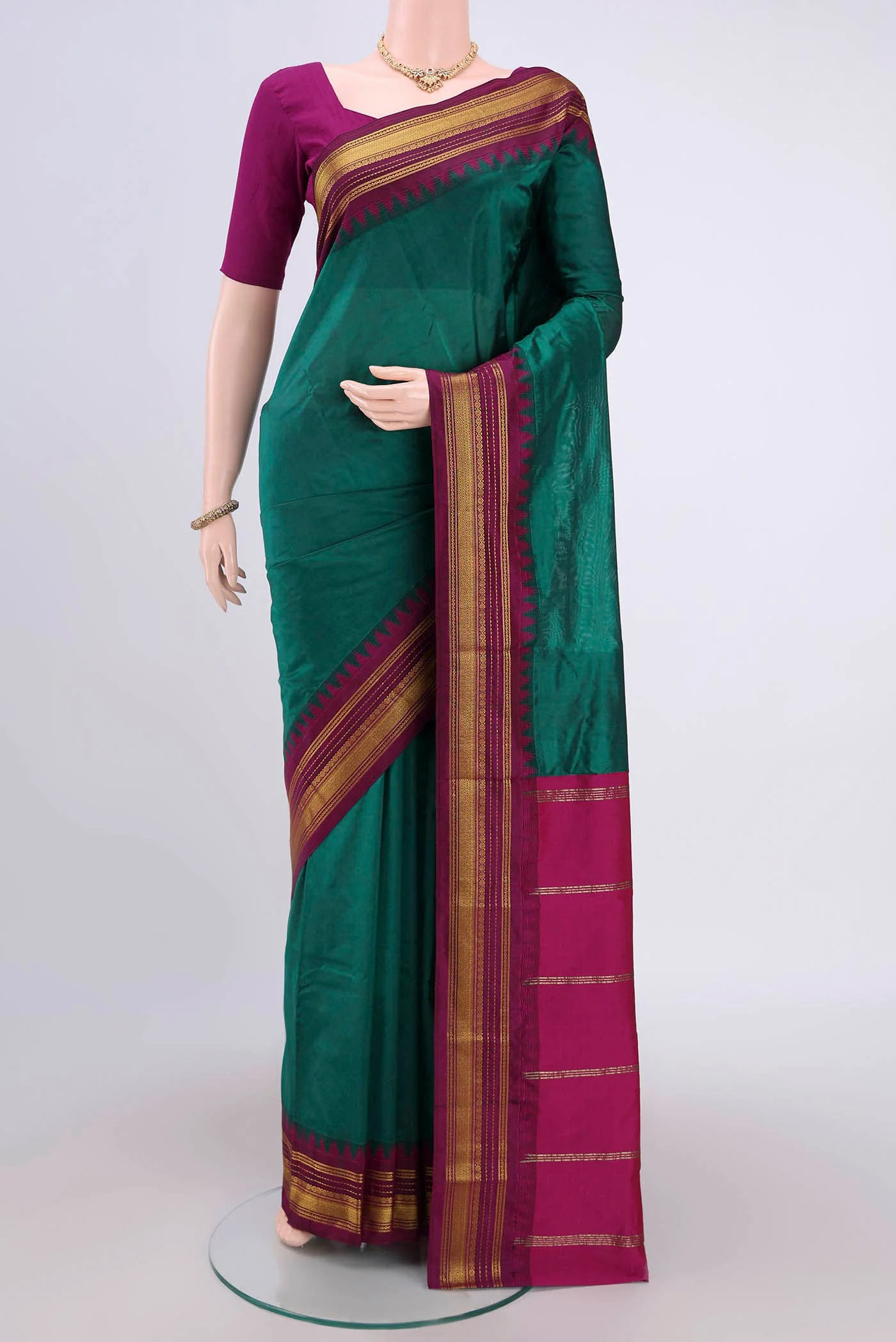 Bottle Green Blended Bangalore Silk Saree