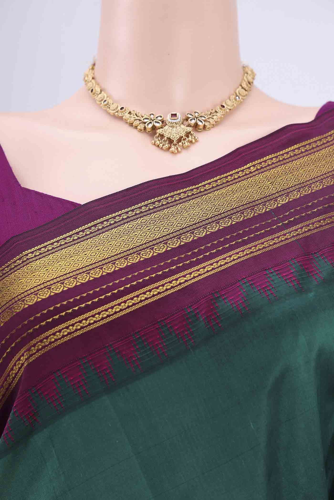 Bottle Green Blended Bangalore Silk Saree - Image 2