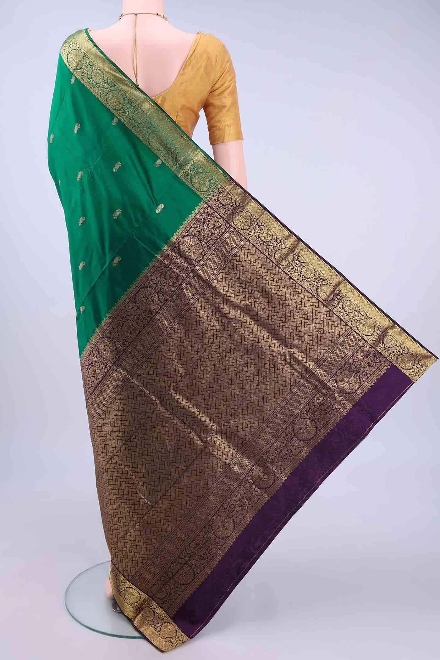 Bottle Green Blended Bangalore Silk - kadyal Saree - Image 2