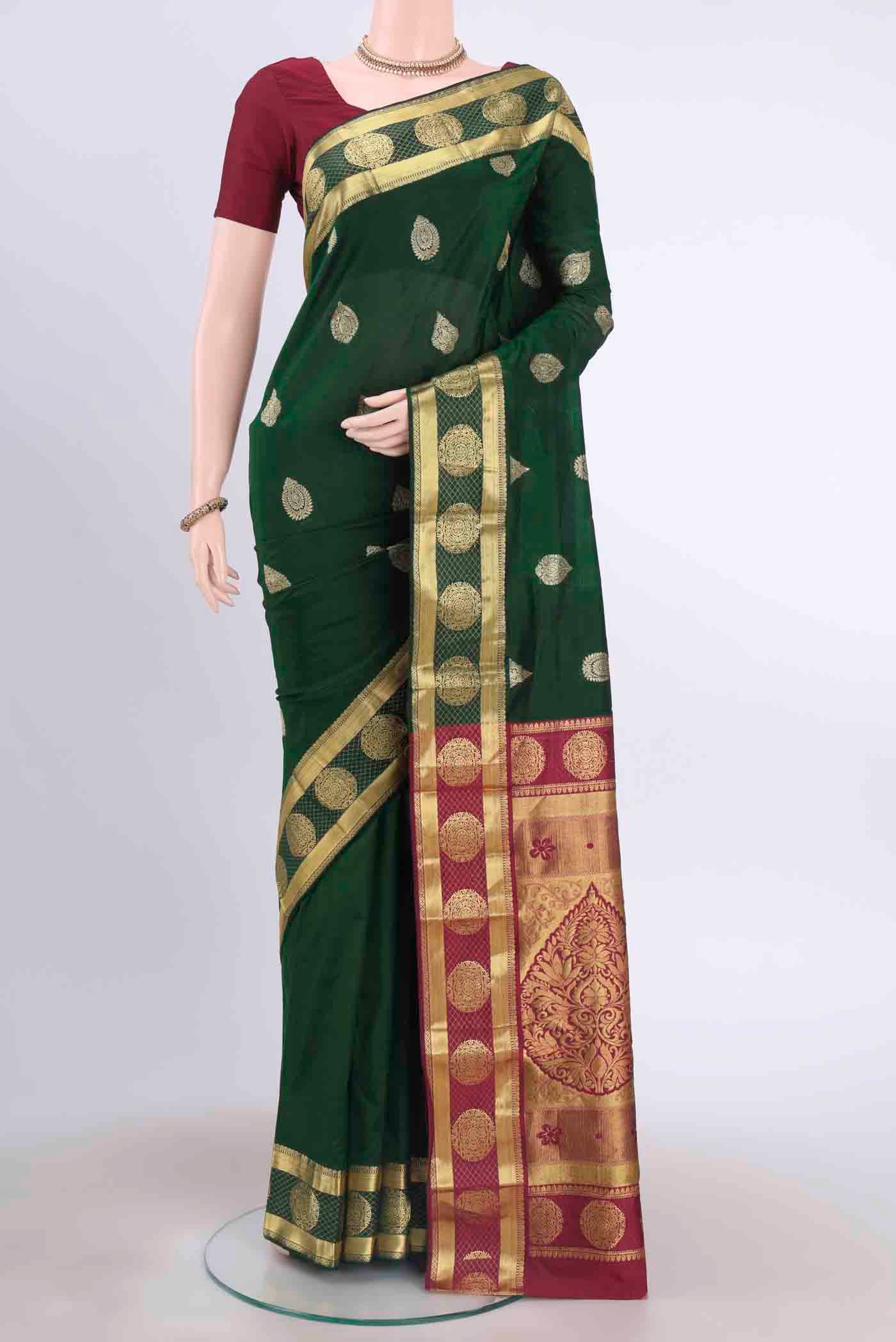 Bottle Green Blended Bangalore Silk Saree