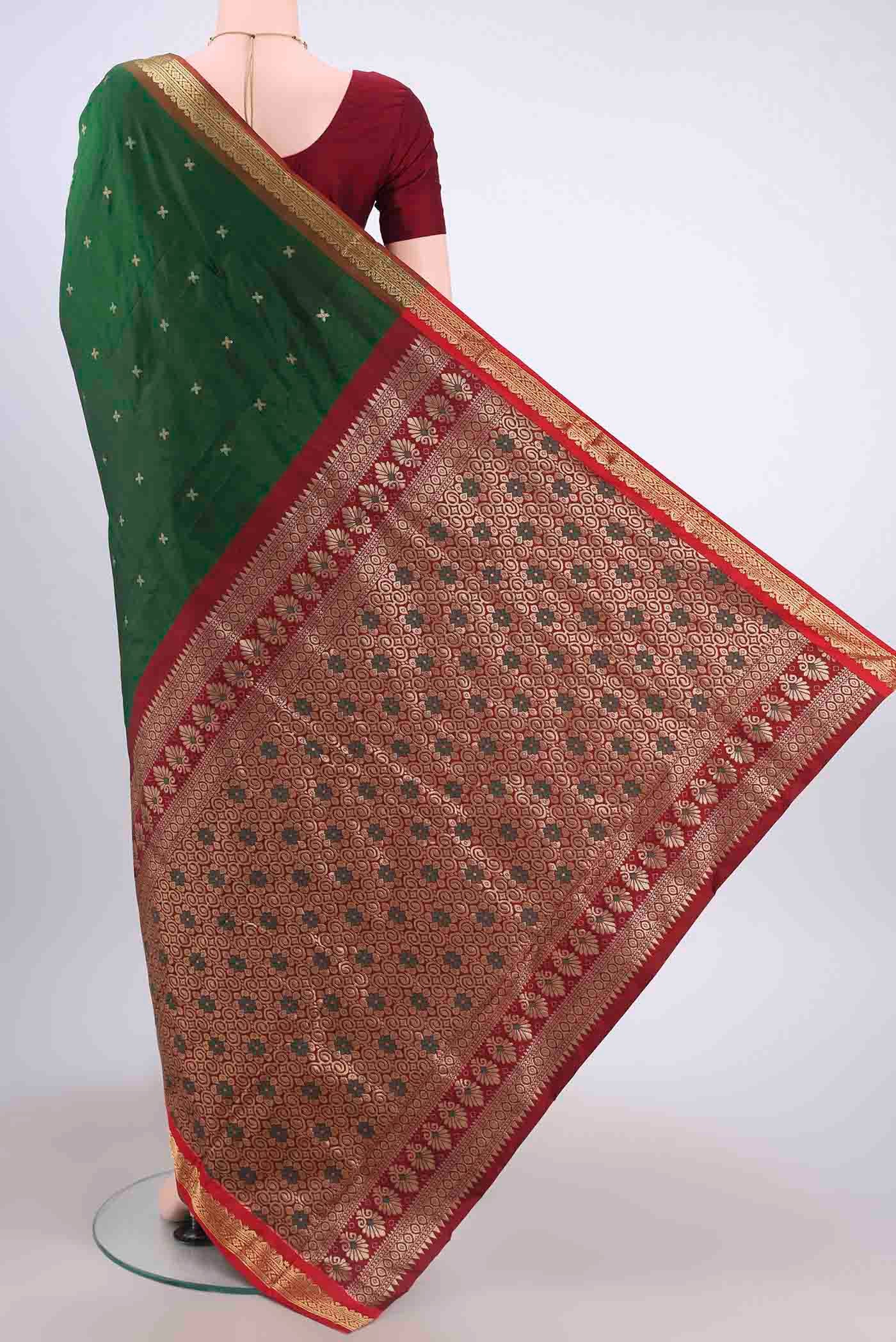 Bottle Green Blended Bangalore Silk Saree - Image 3