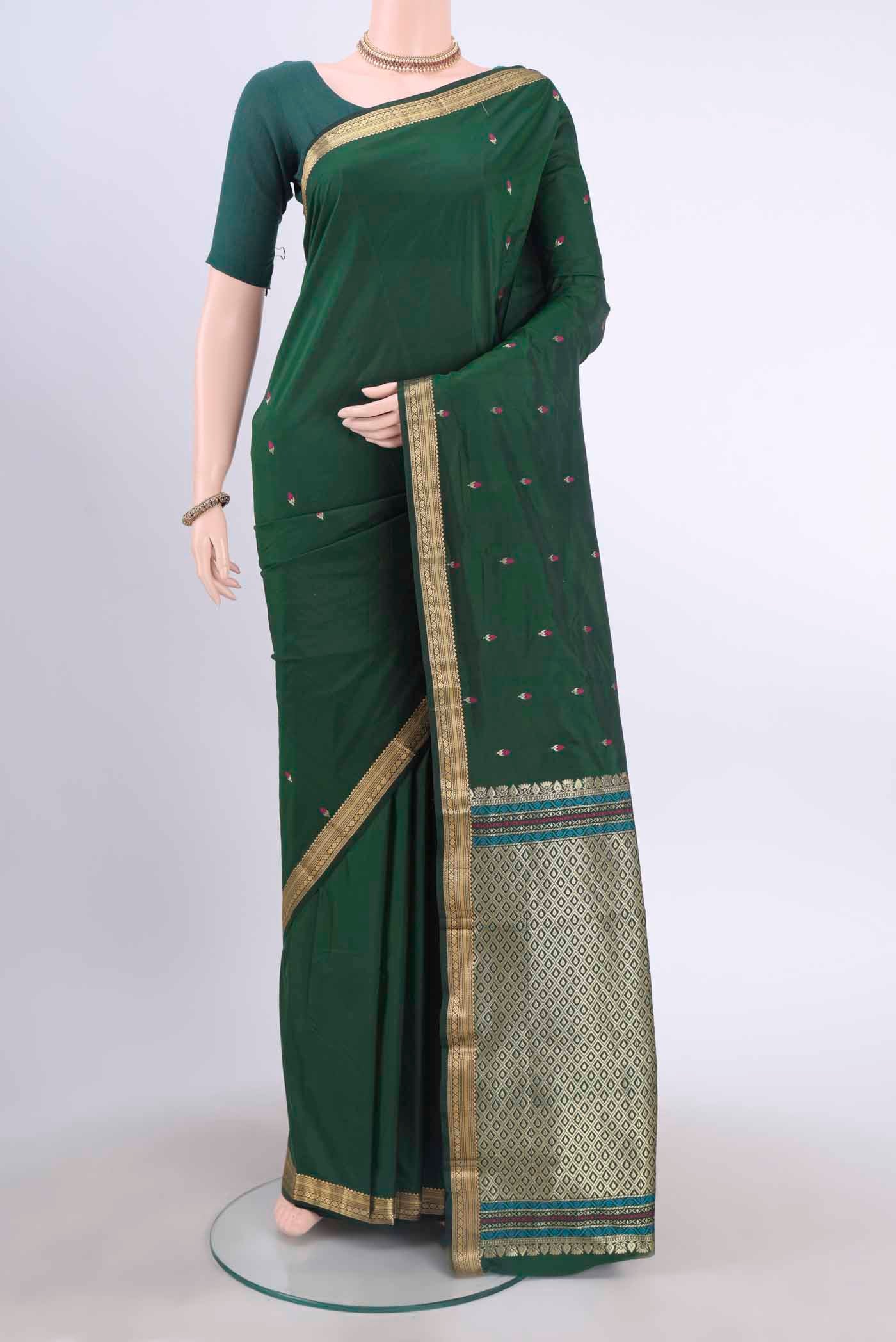 Bottle Green Blended Bangalore Silk Saree