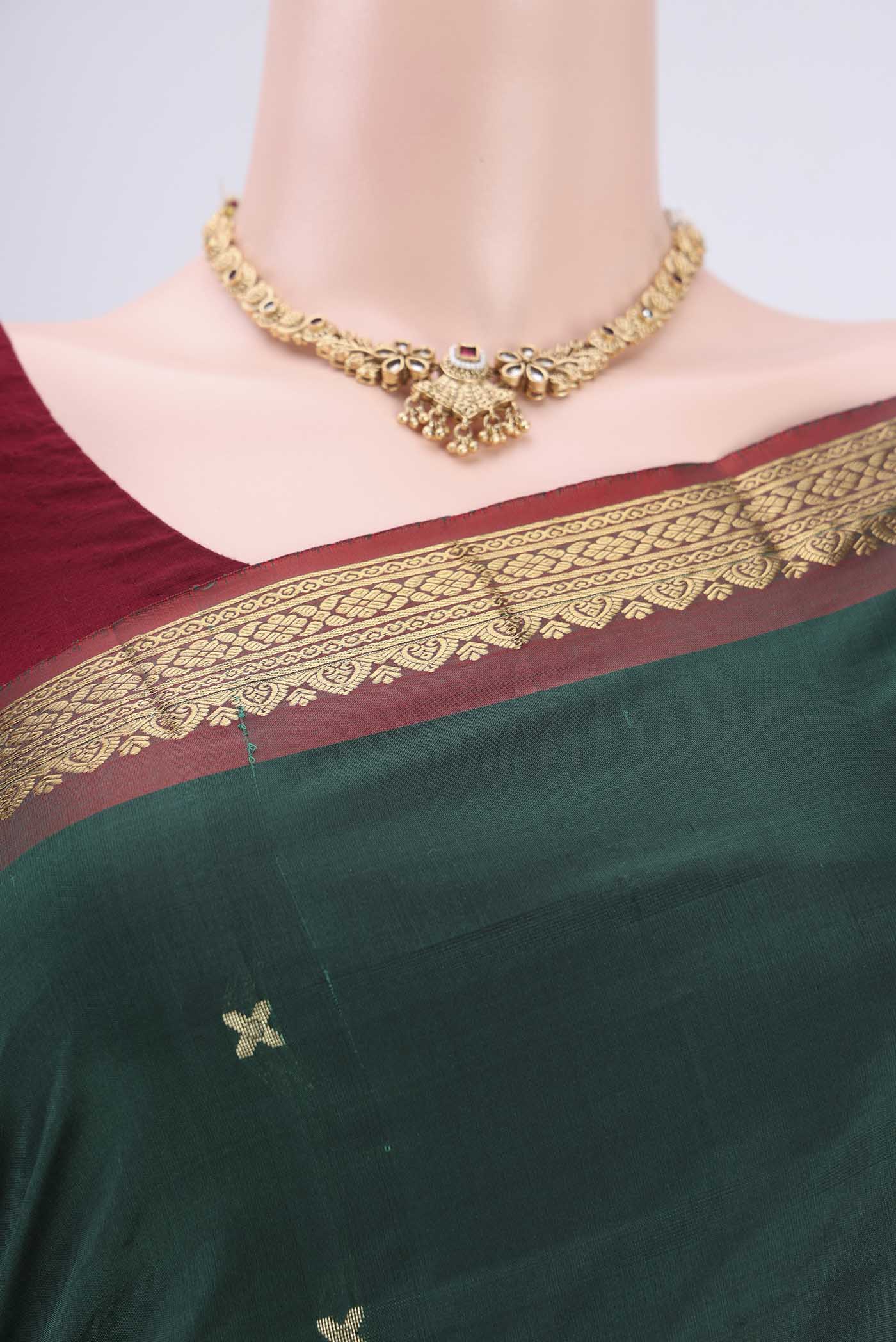 Bottle Green Blended Bangalore Silk Saree - Image 2
