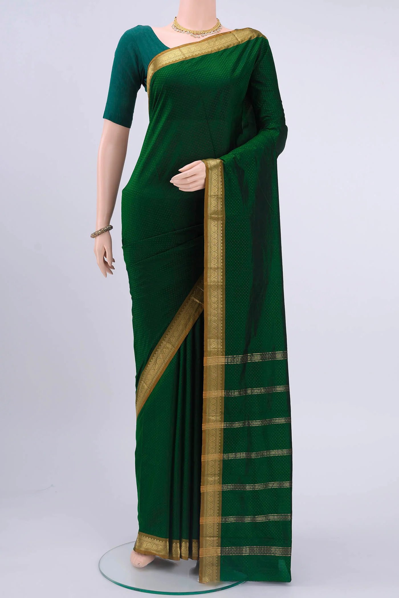 Bottle Green Blended Bangalore Silk Saree