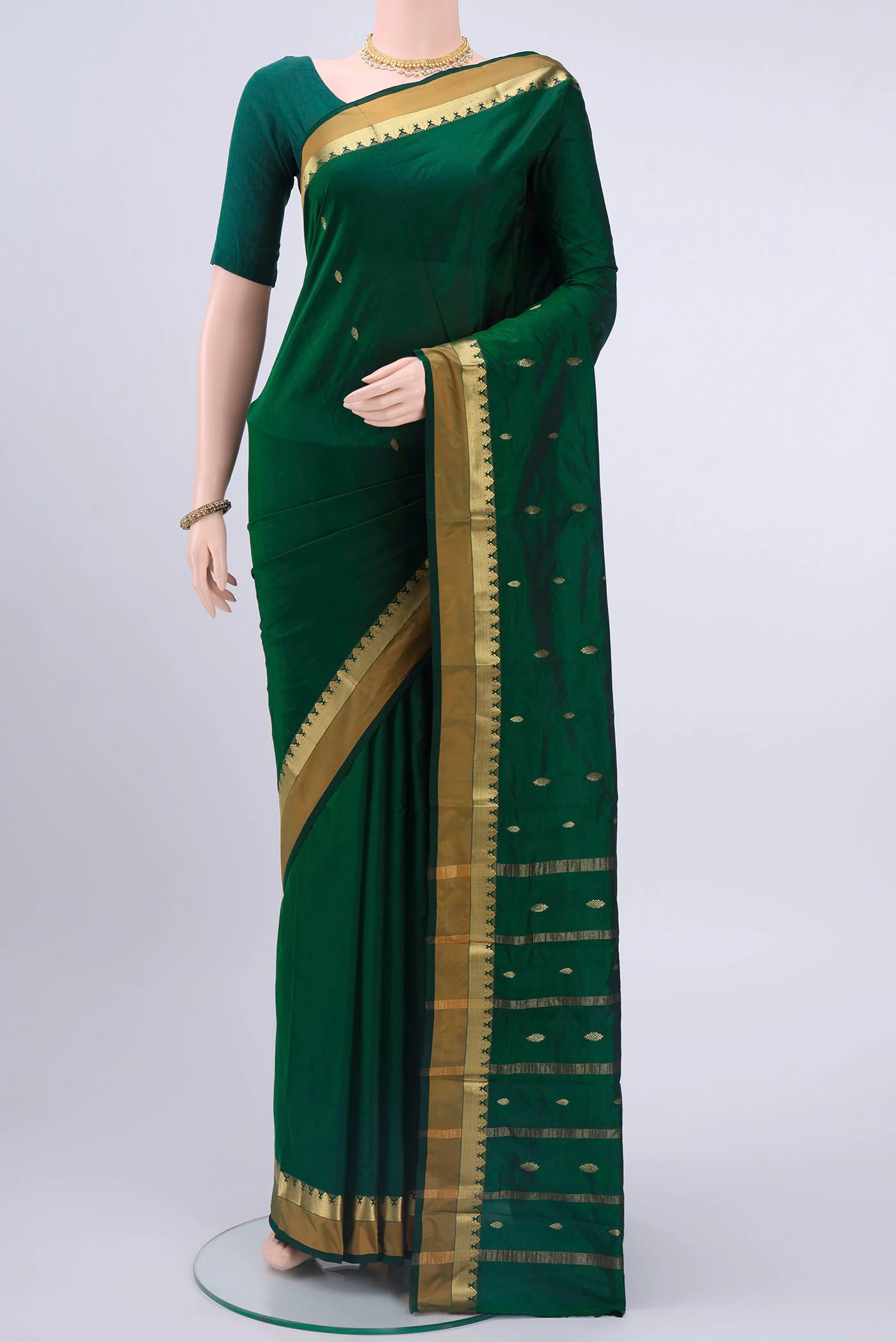 Bottle Green Blended Bangalore Silk Saree