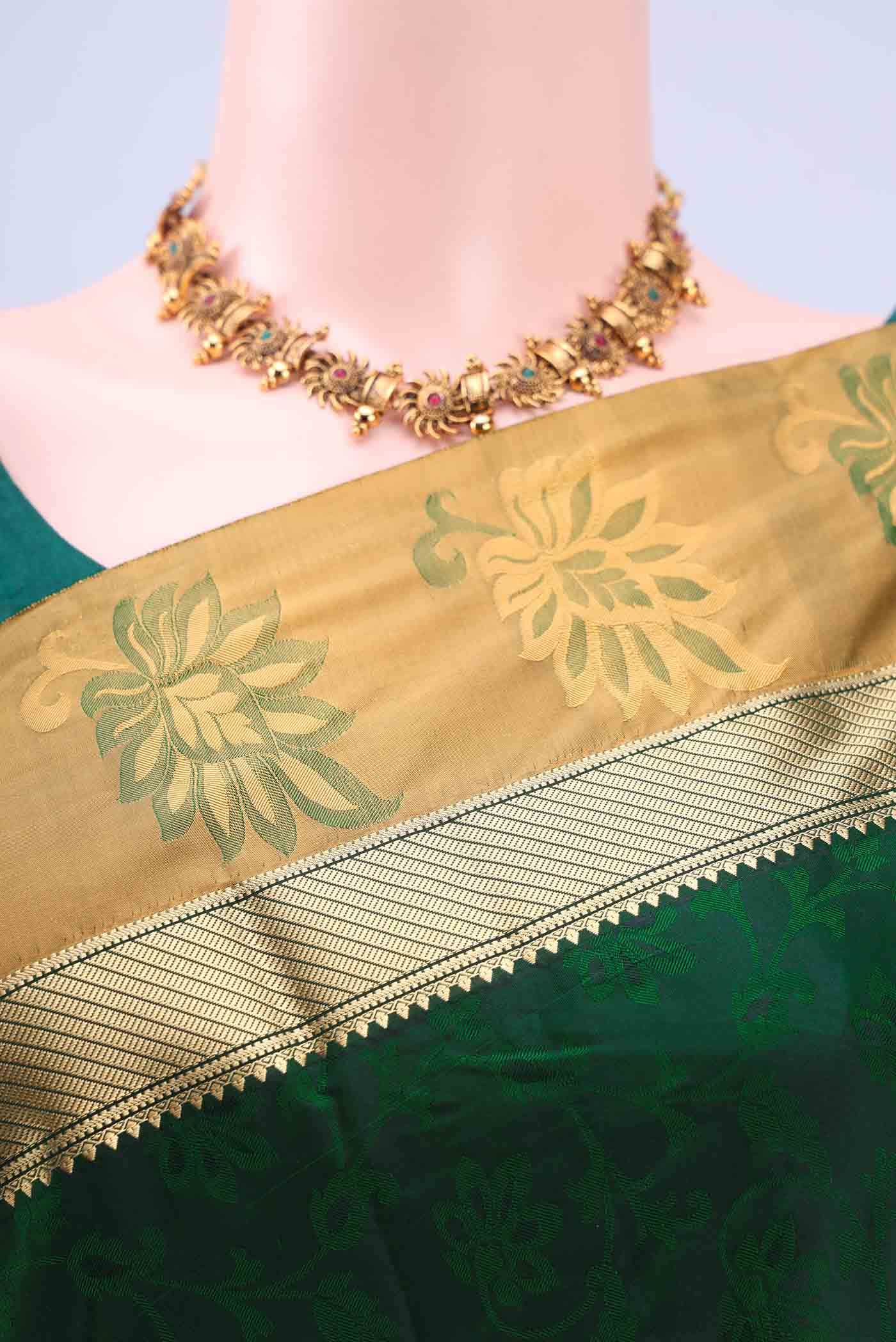 Bottle Green Blended Bangalore Silk Saree - Image 3