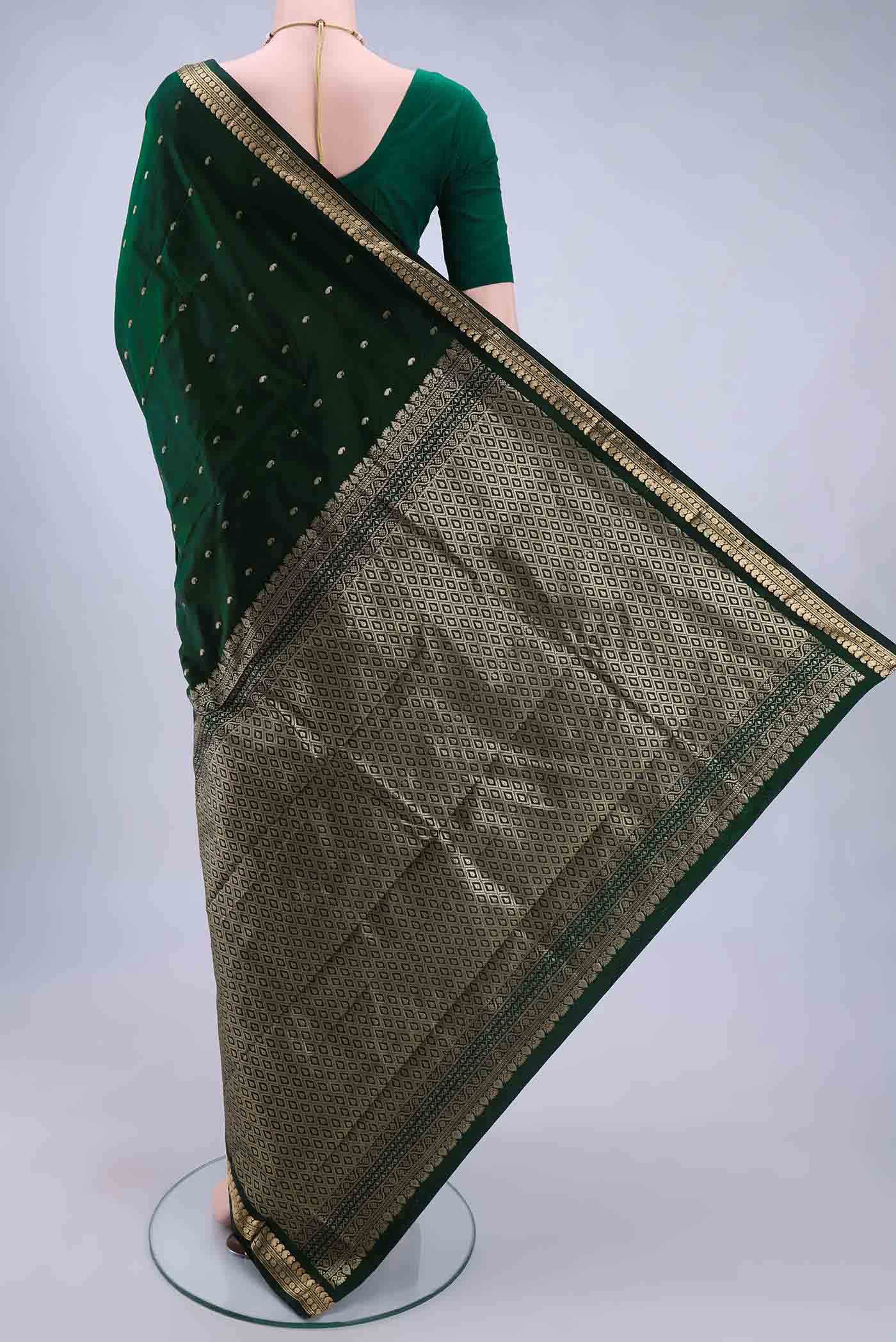 Bottle Green Blended Bangalore Silk Saree - Image 2