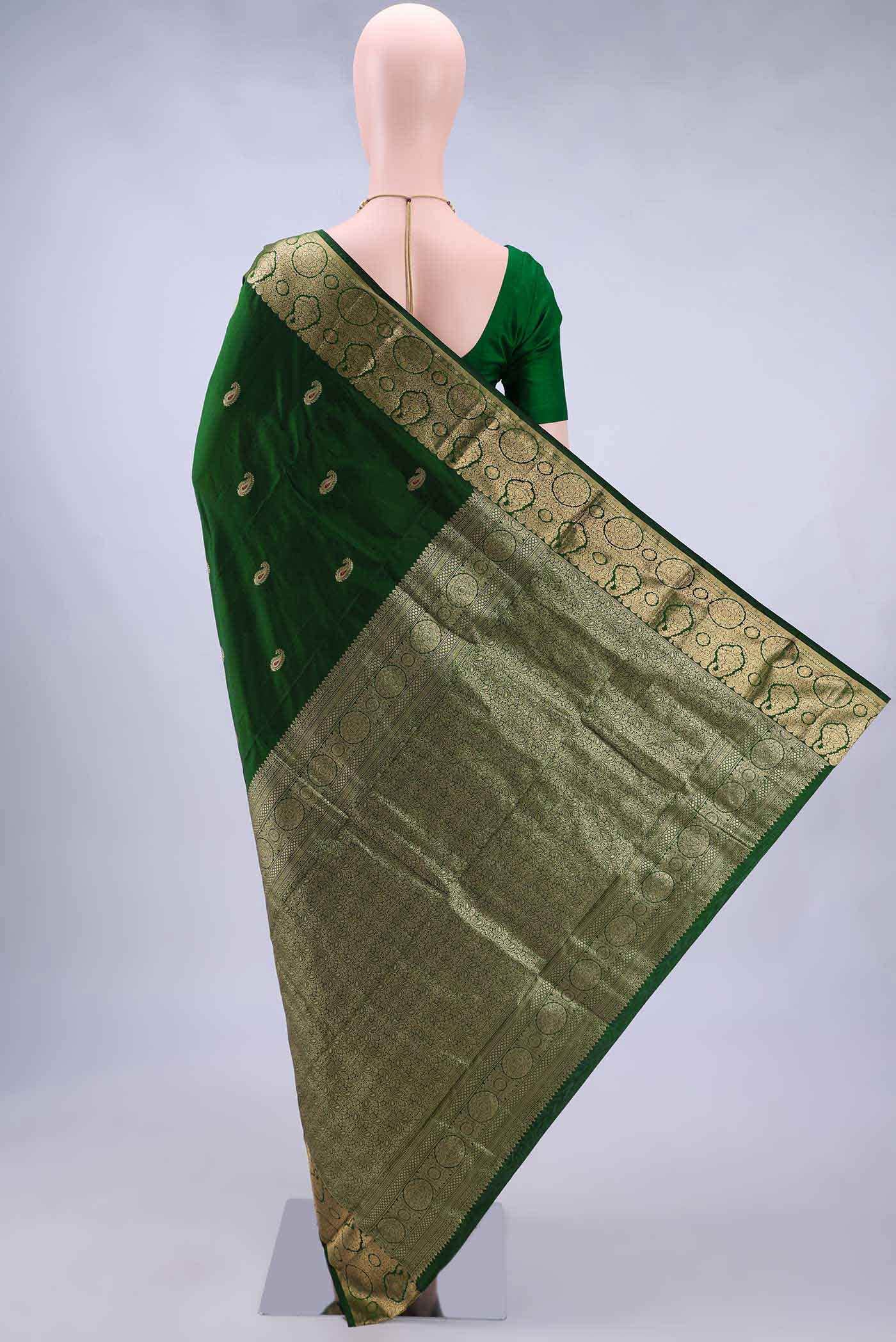 Bottle Green Blended Bangalore Silk Saree - Image 2