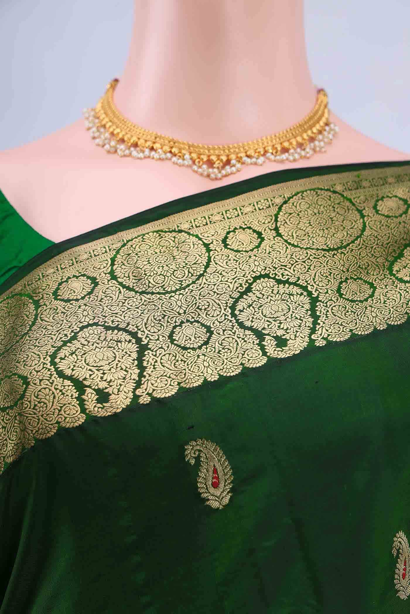 Bottle Green Blended Bangalore Silk Saree - Image 3