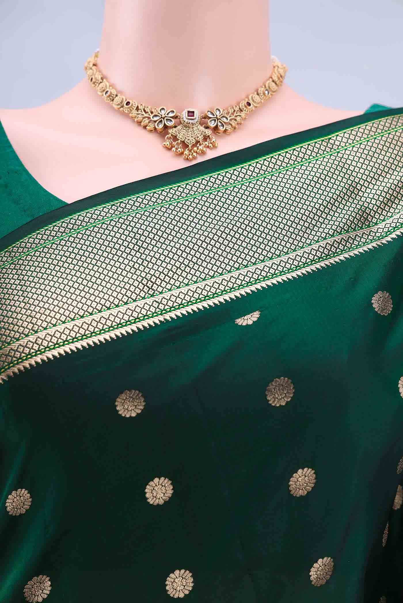 Bottle Green Blended Bangalore Silk Saree - Image 3