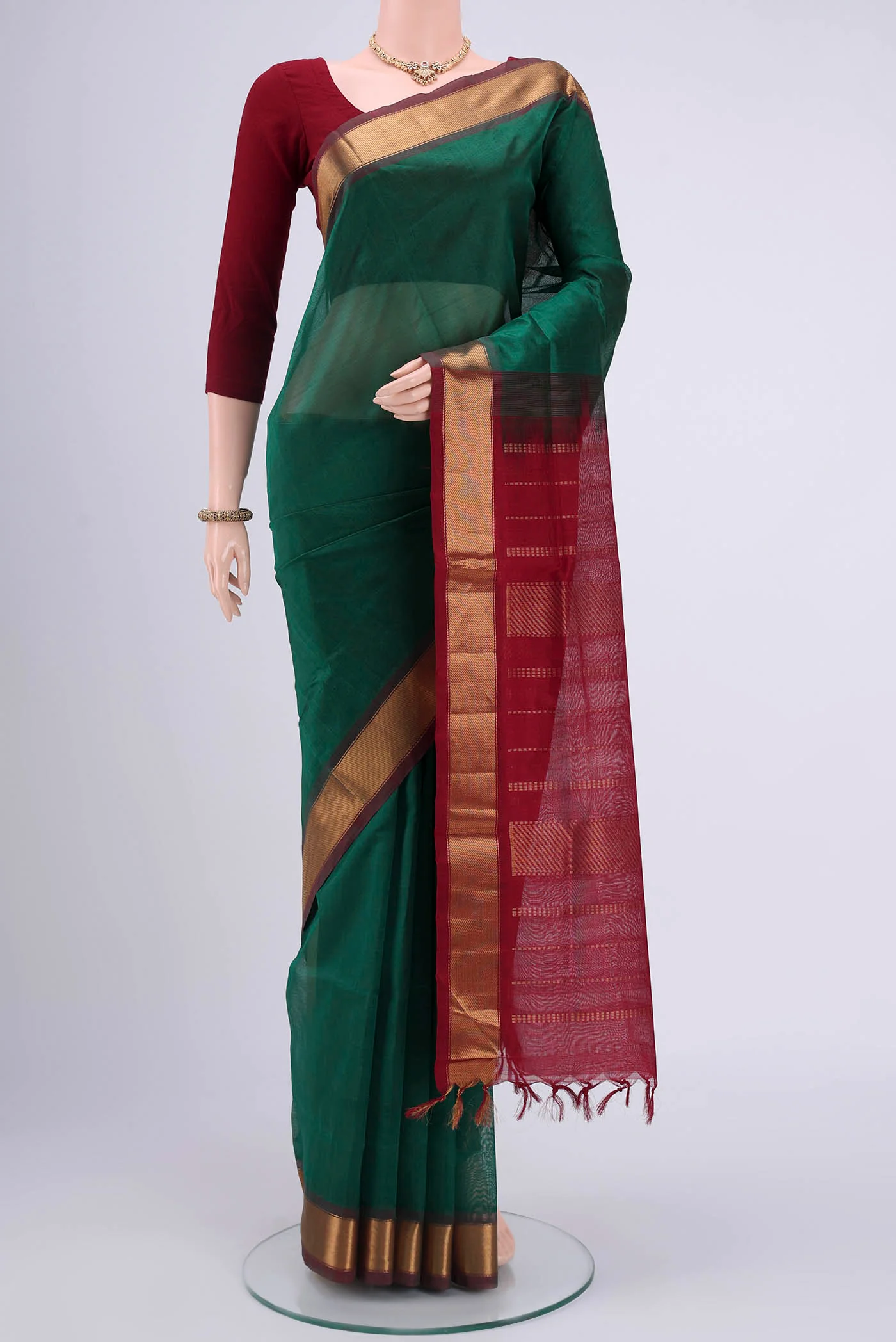 Bottle Green Silk Cotton Saree