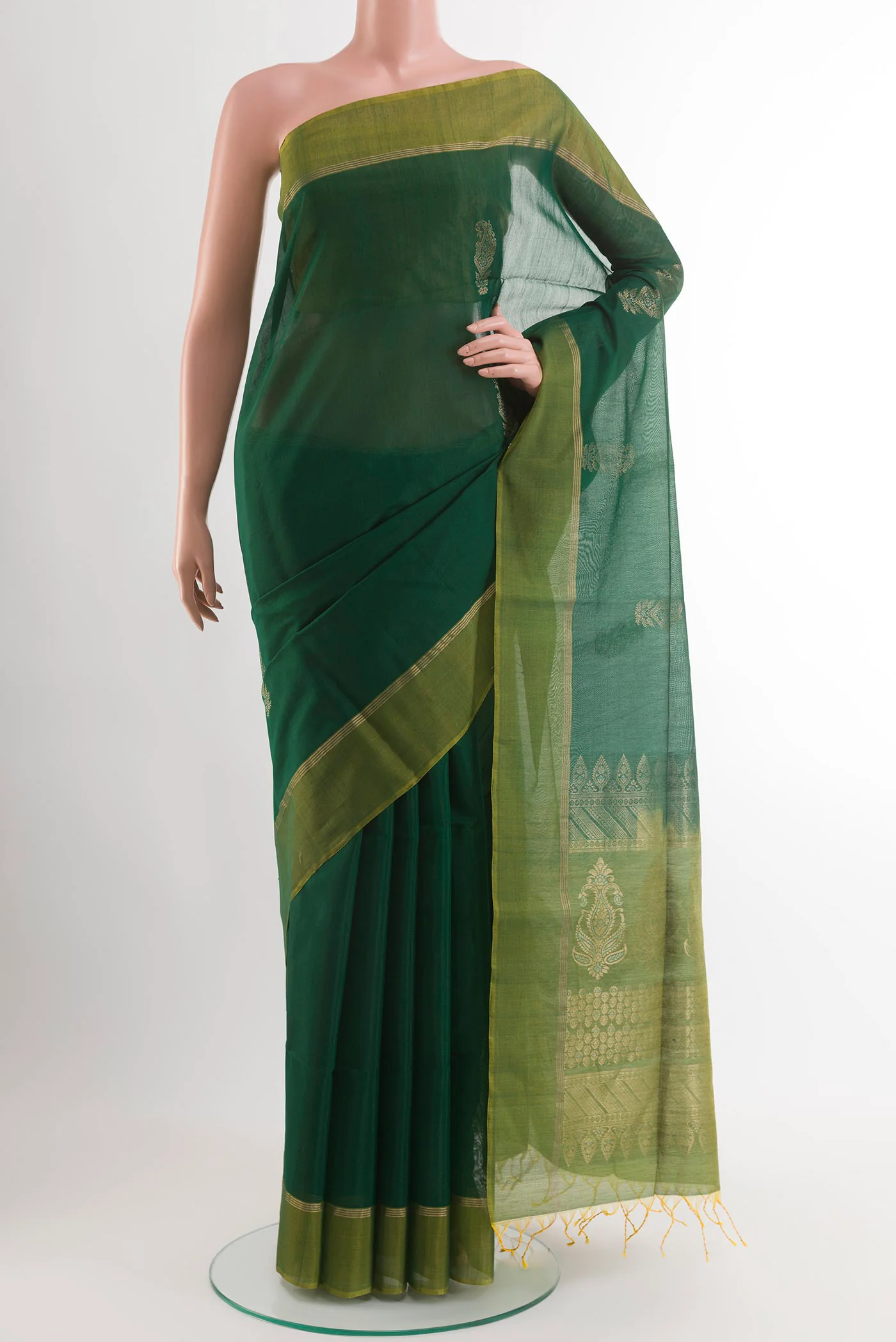 Bottle Green Silk Cotton Saree