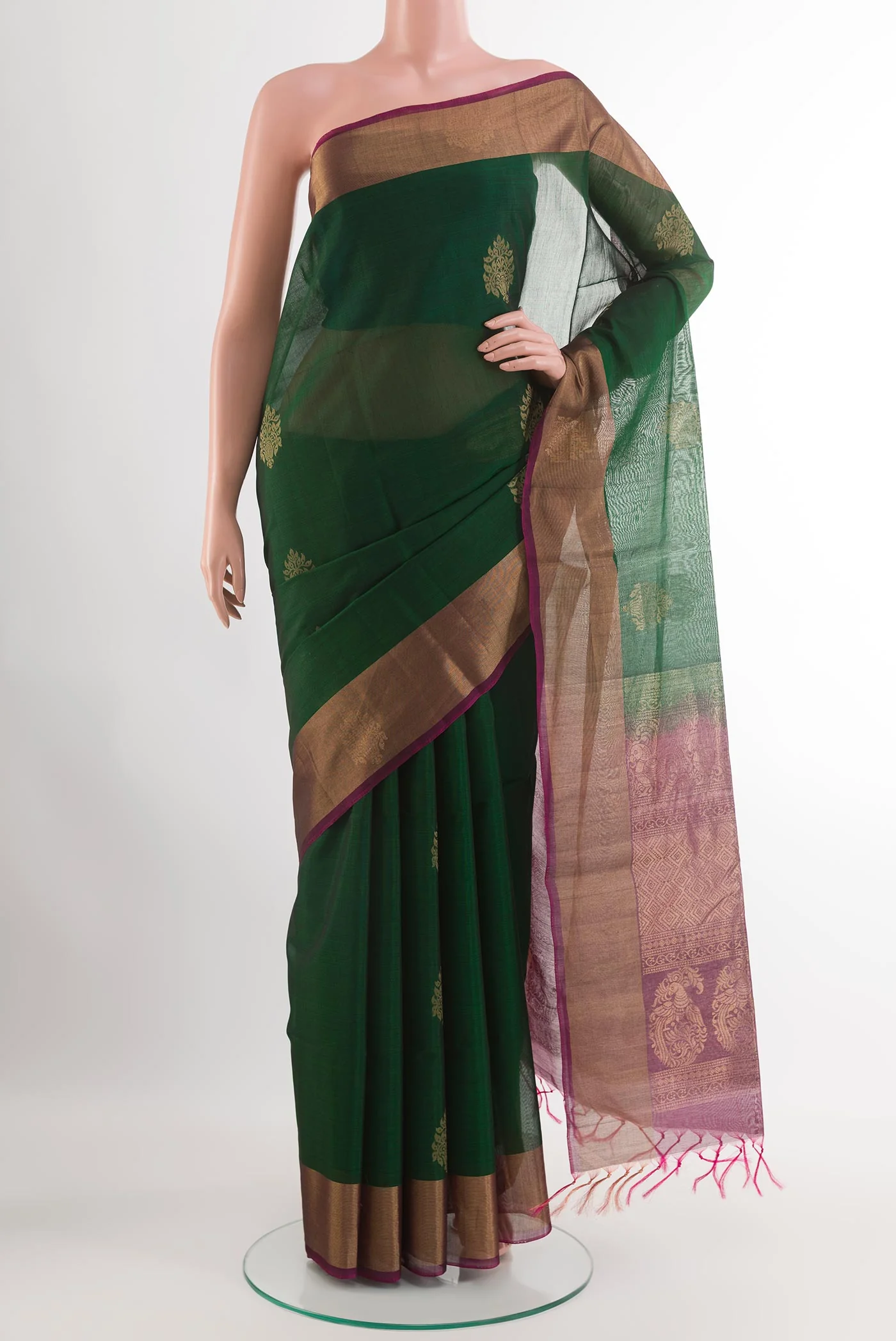 Bottle Green Blended Silk Cotton Saree