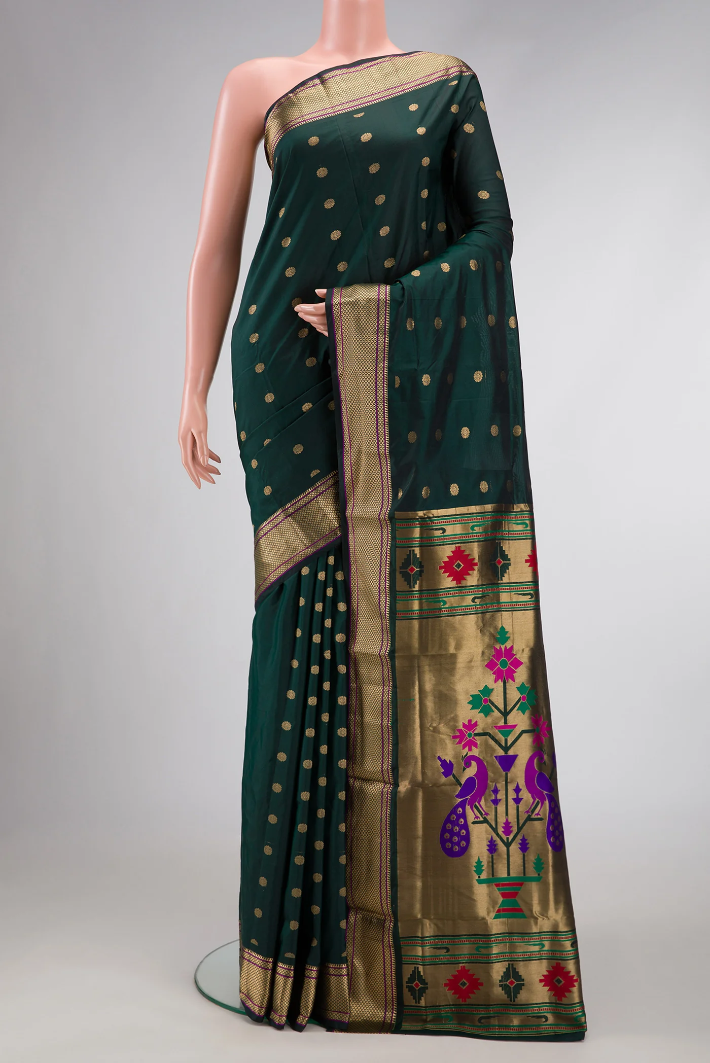 Bottle Green Blended Paithani Silk Saree