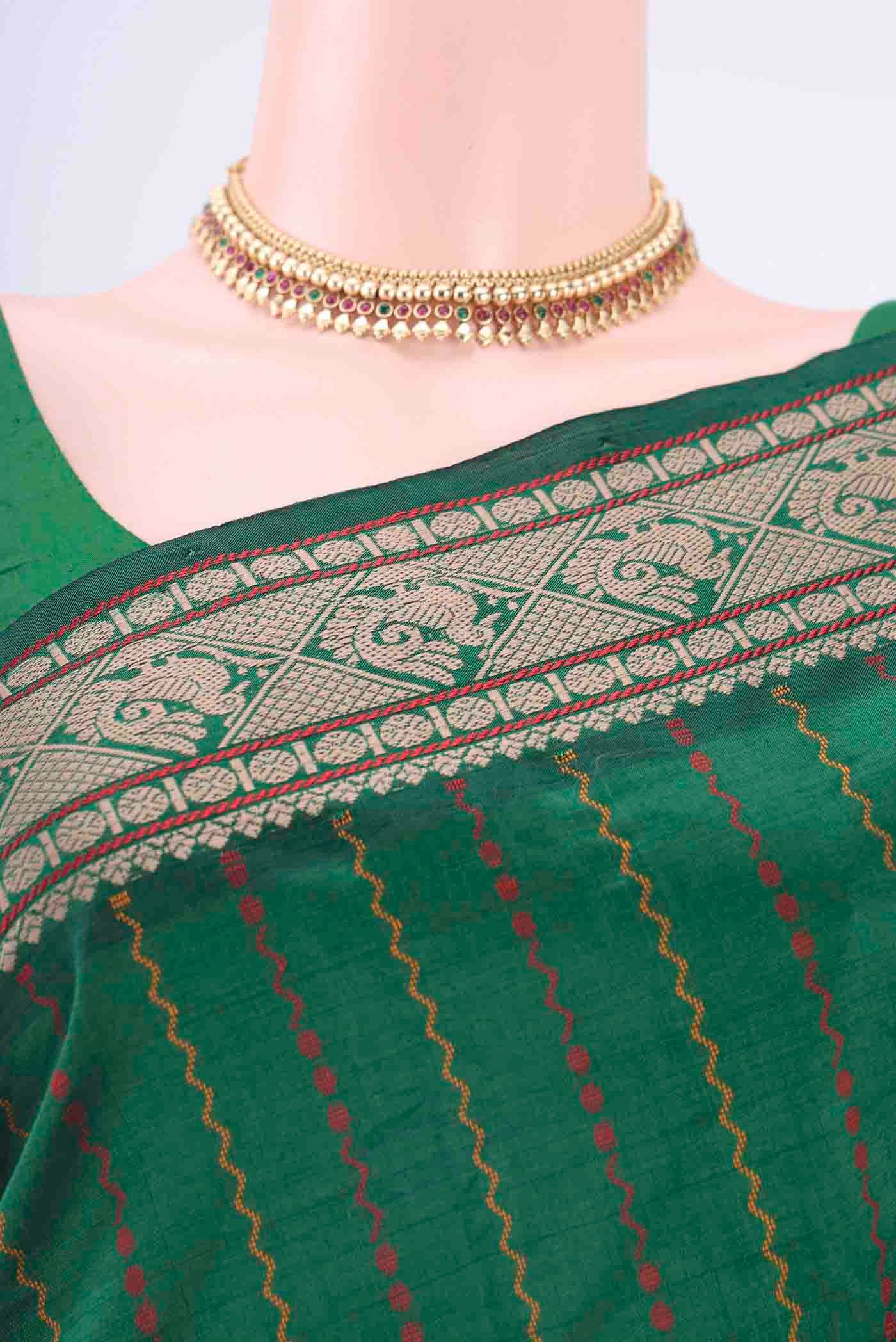 Bottle Green Blended Poly Cotton Saree - Image 2