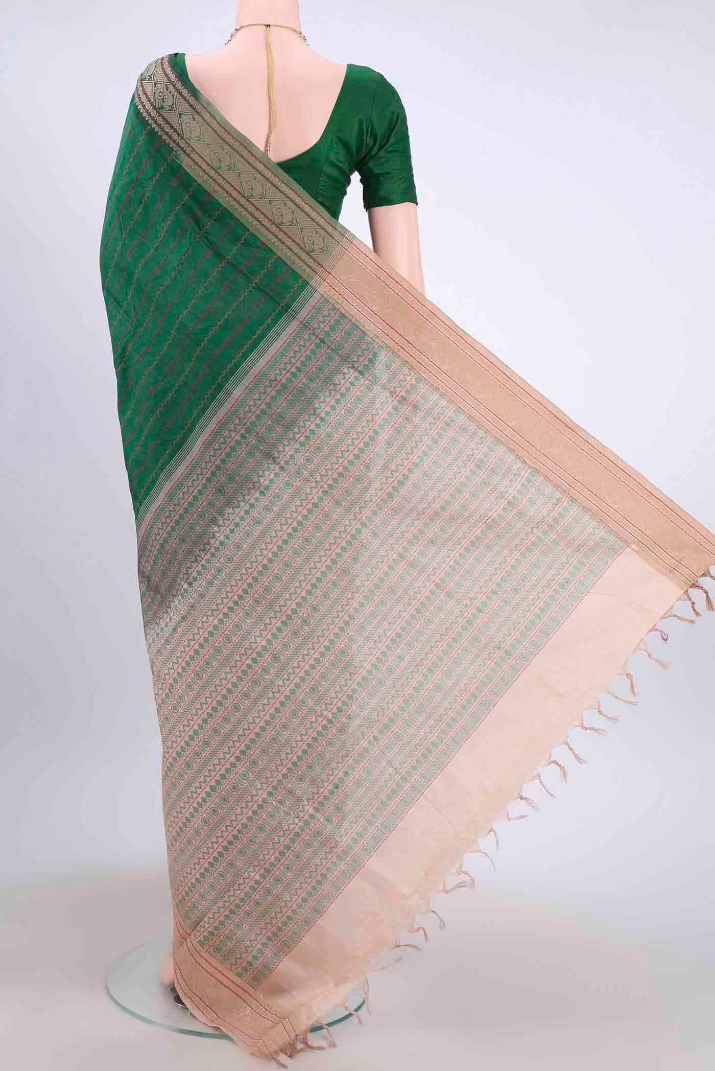 Bottle Green Blended Poly Cotton Saree - Image 3