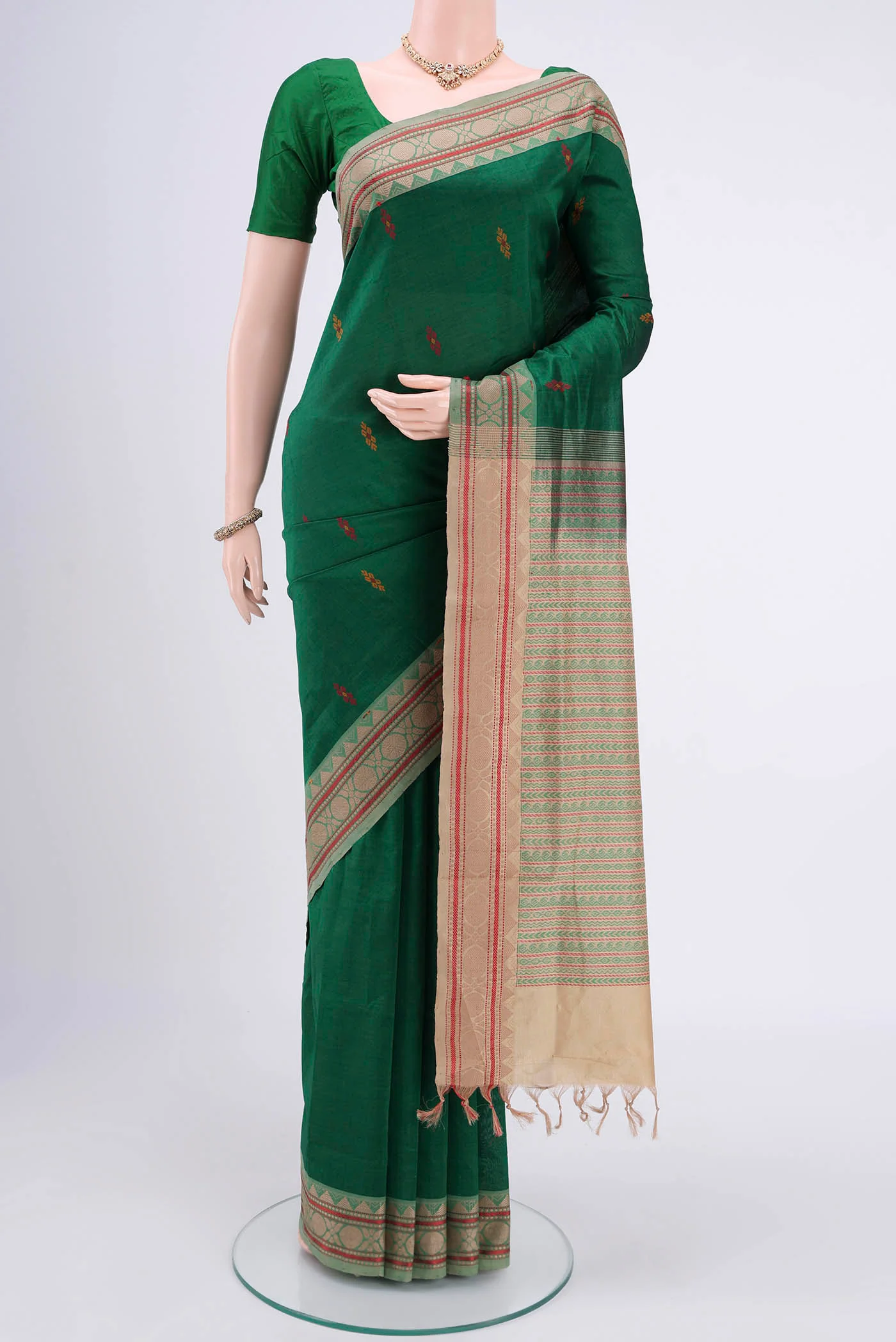 Bottle Green Blended Poly Cotton Saree