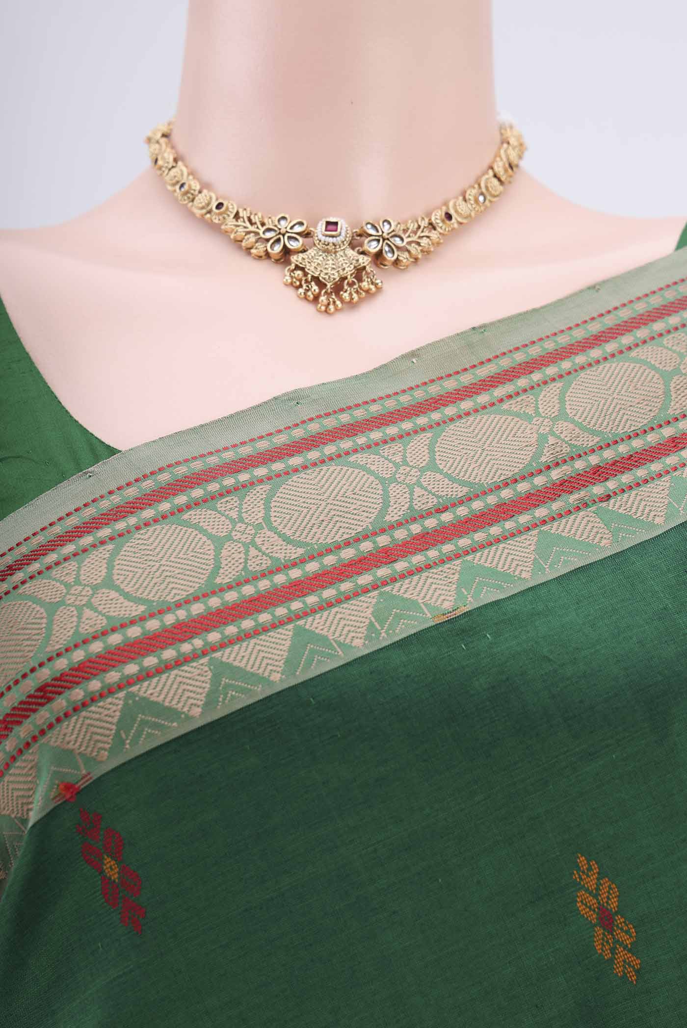 Bottle Green Blended Poly Cotton Saree - Image 2
