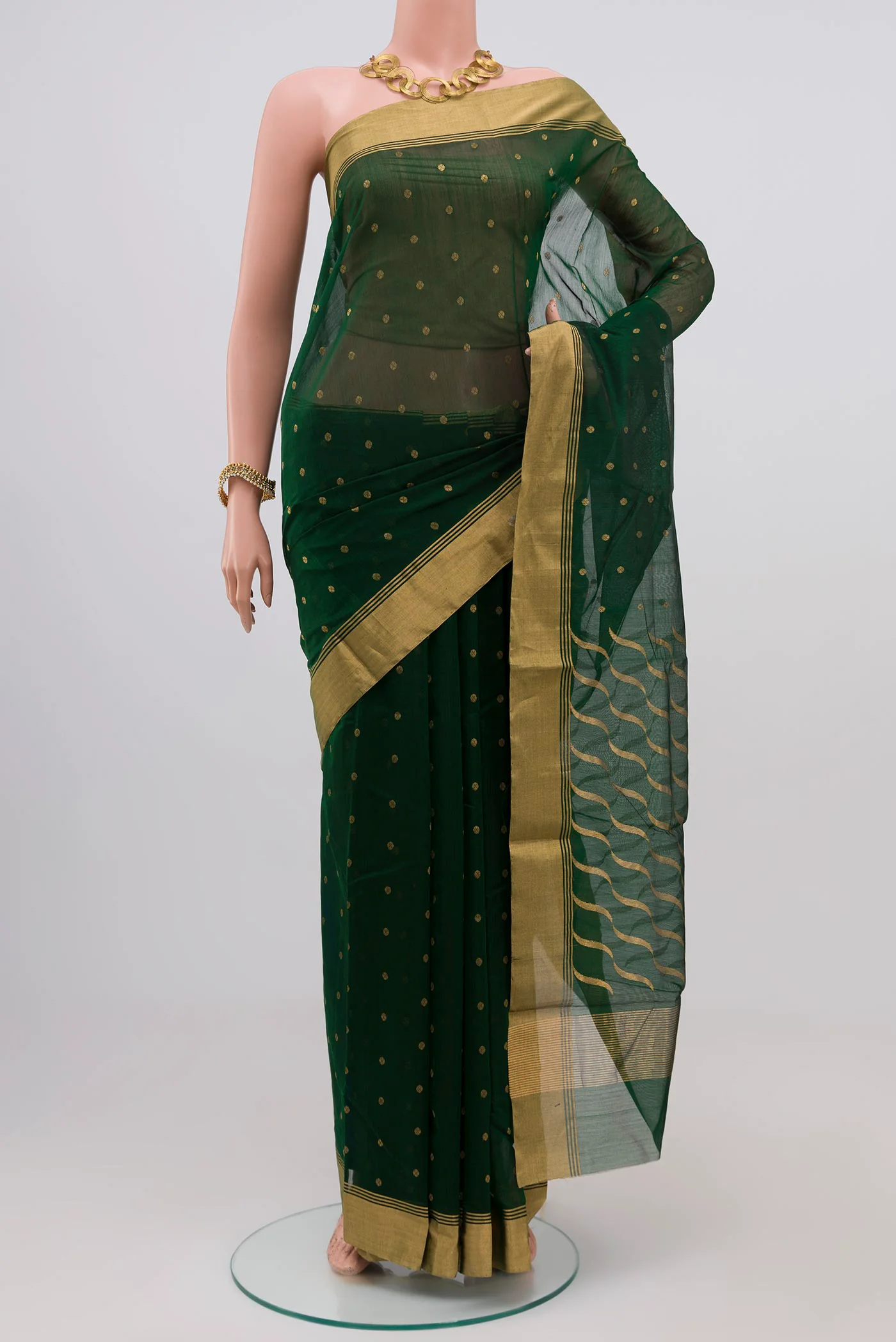 Bottle Green Chanderi Silk Cotton Saree