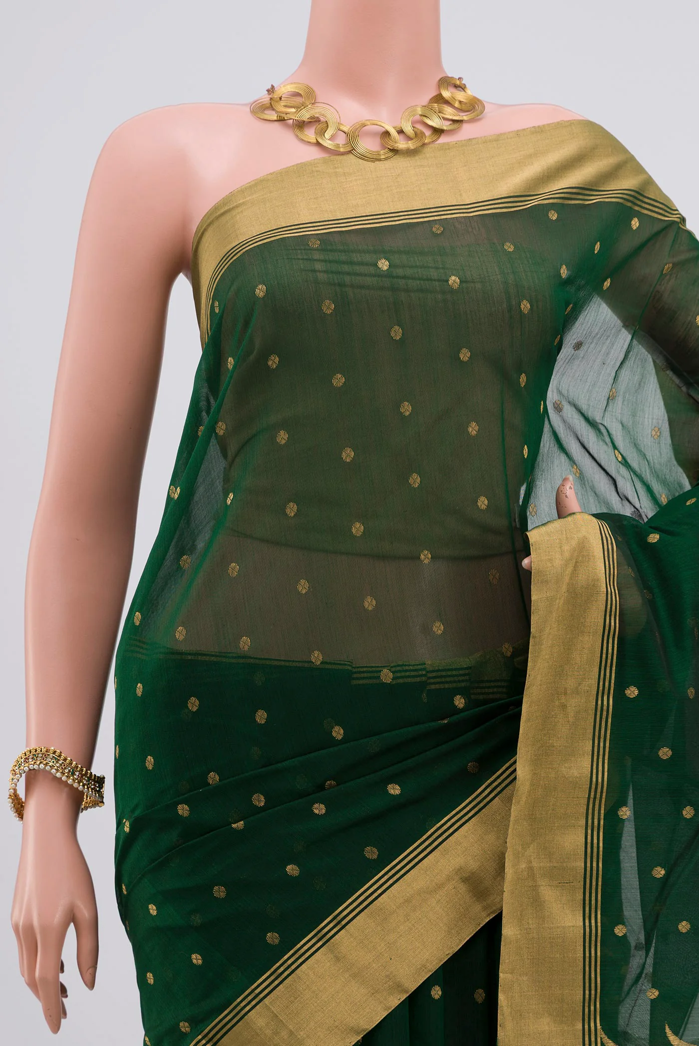 Bottle Green Chanderi Silk Cotton Saree - Image 2