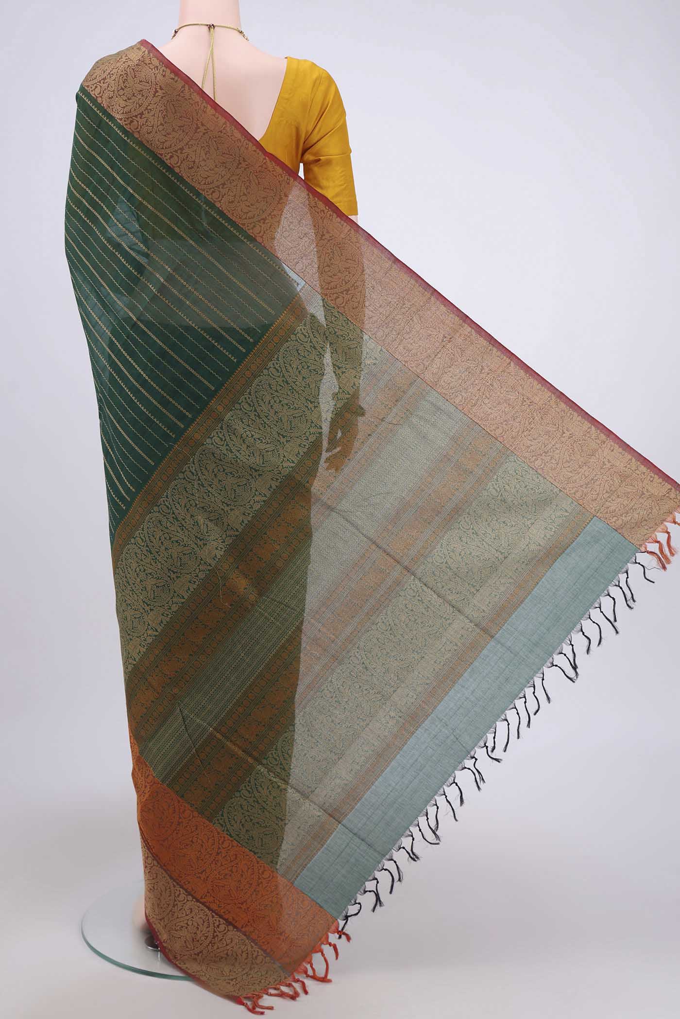 Green Coimbatore Cotton Saree - Image 3