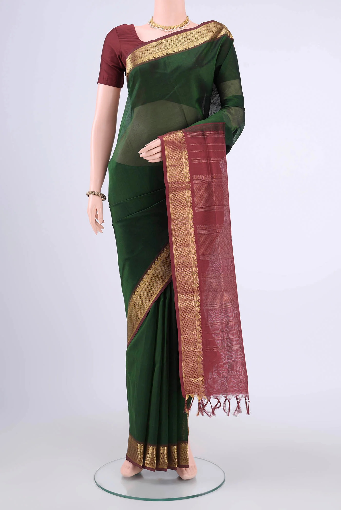Bottle Green Coimbatore Cotton Saree