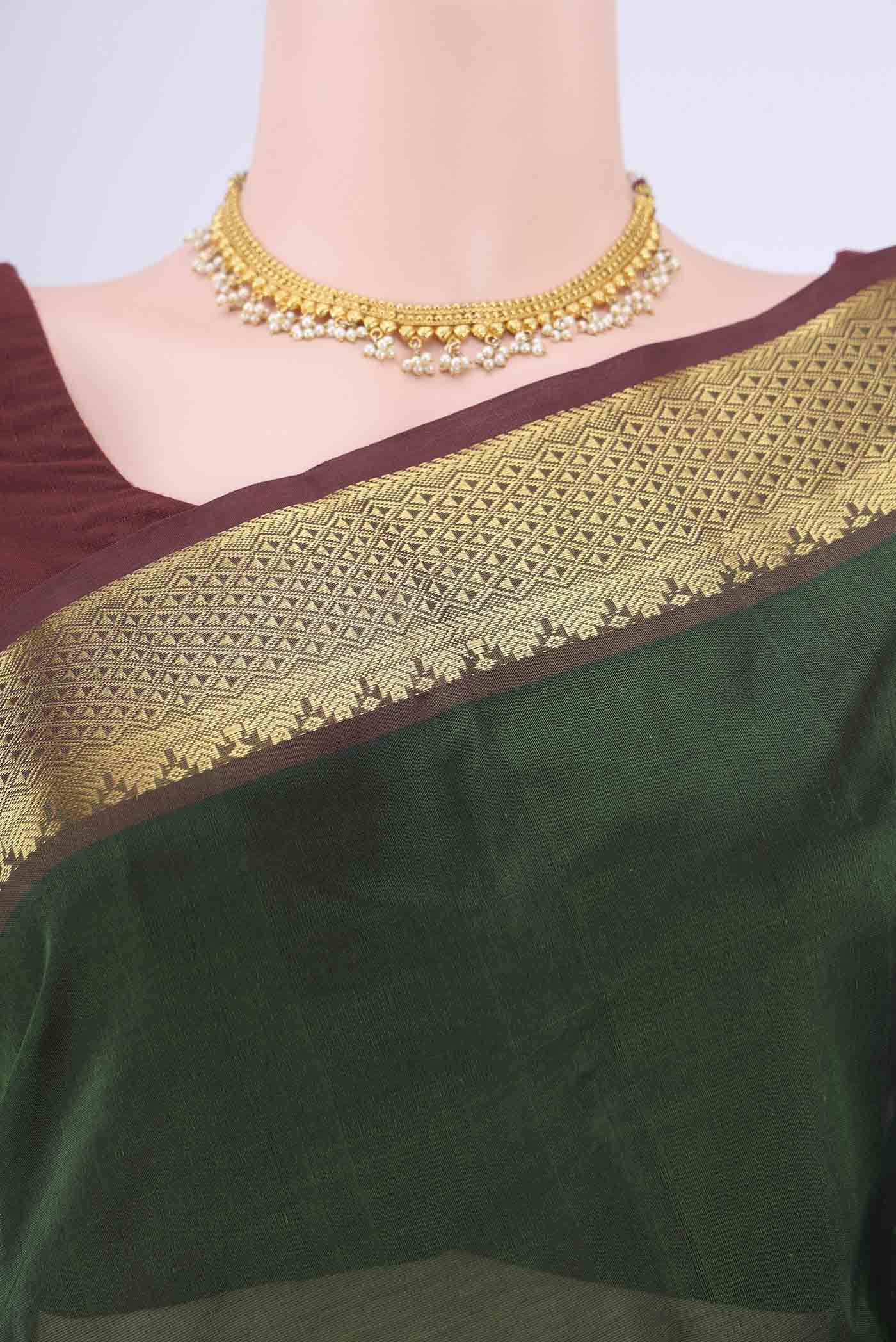 Bottle Green Coimbatore Cotton Saree - Image 2