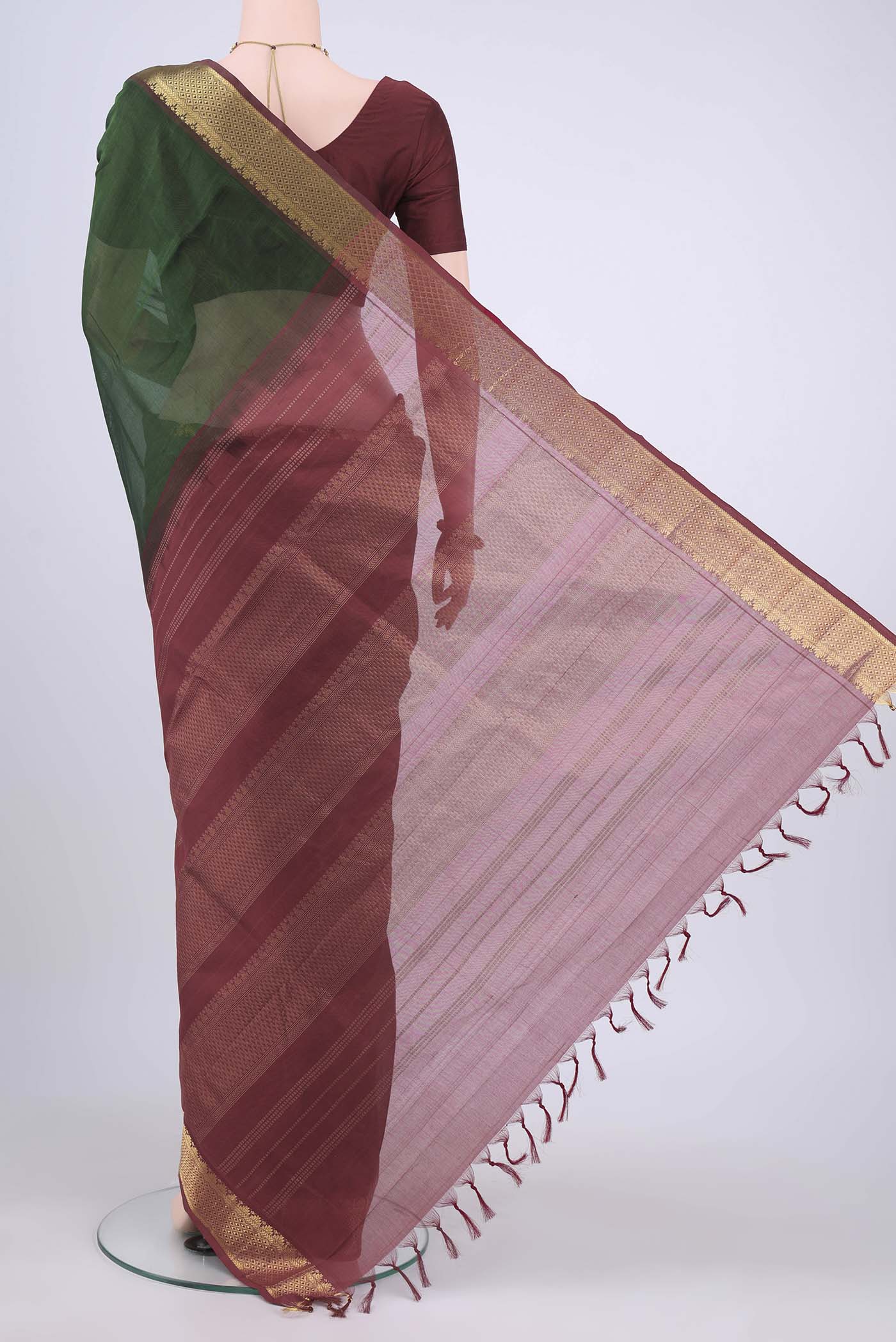 Bottle Green Coimbatore Cotton Saree - Image 3