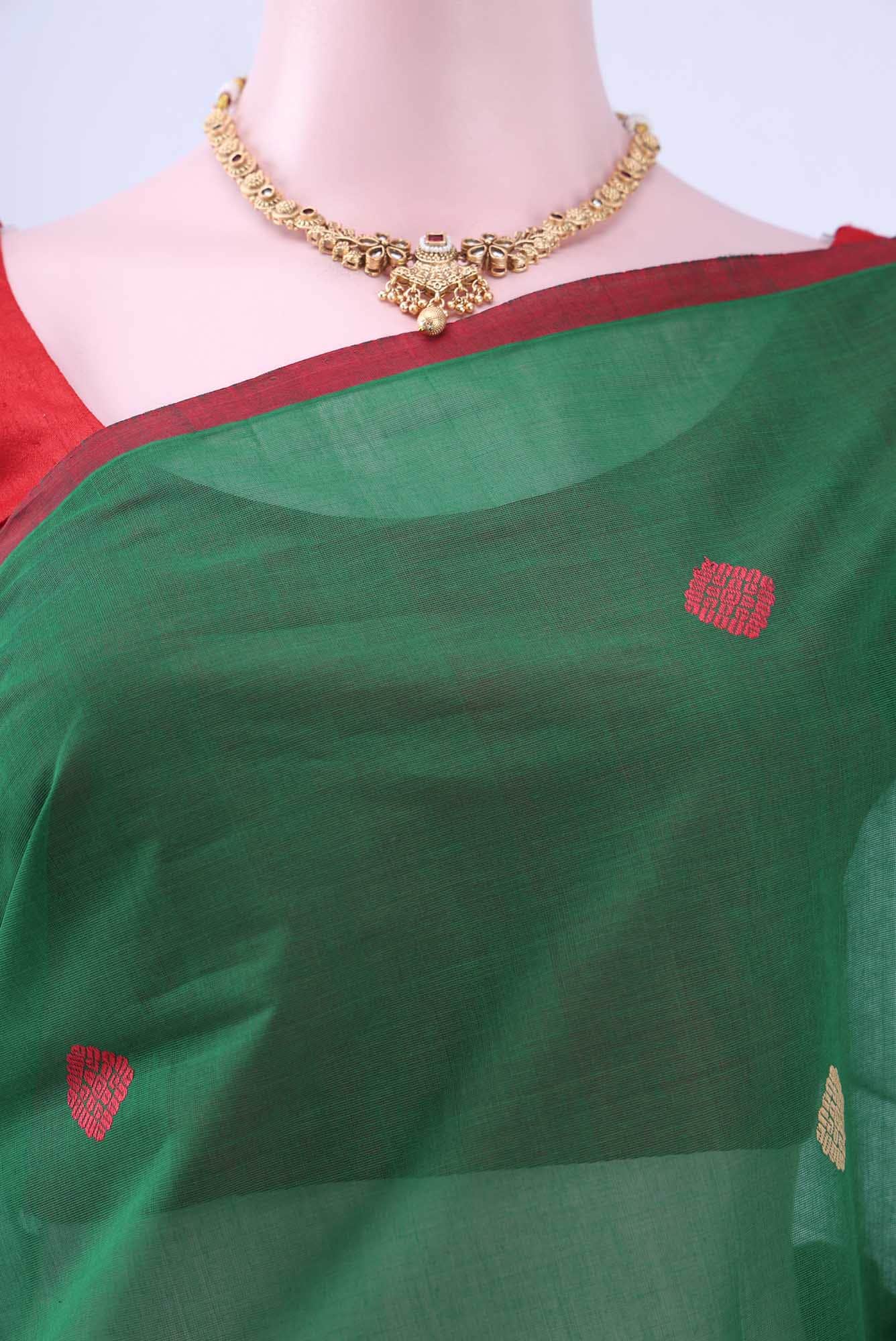 Bottle Green Coimbatore Cotton Saree - Image 2