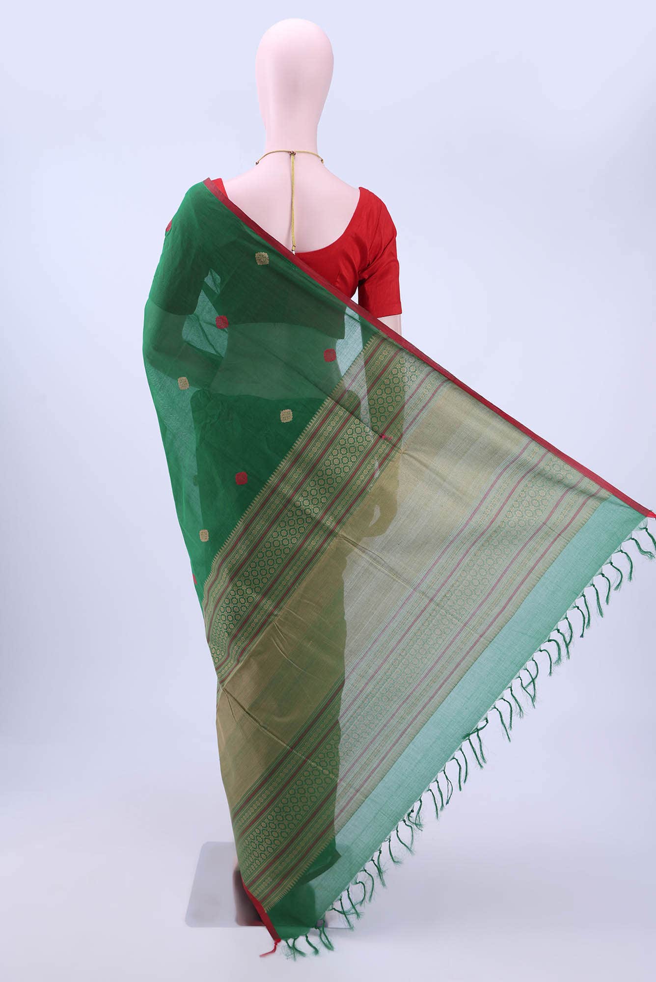 Bottle Green Coimbatore Cotton Saree - Image 3