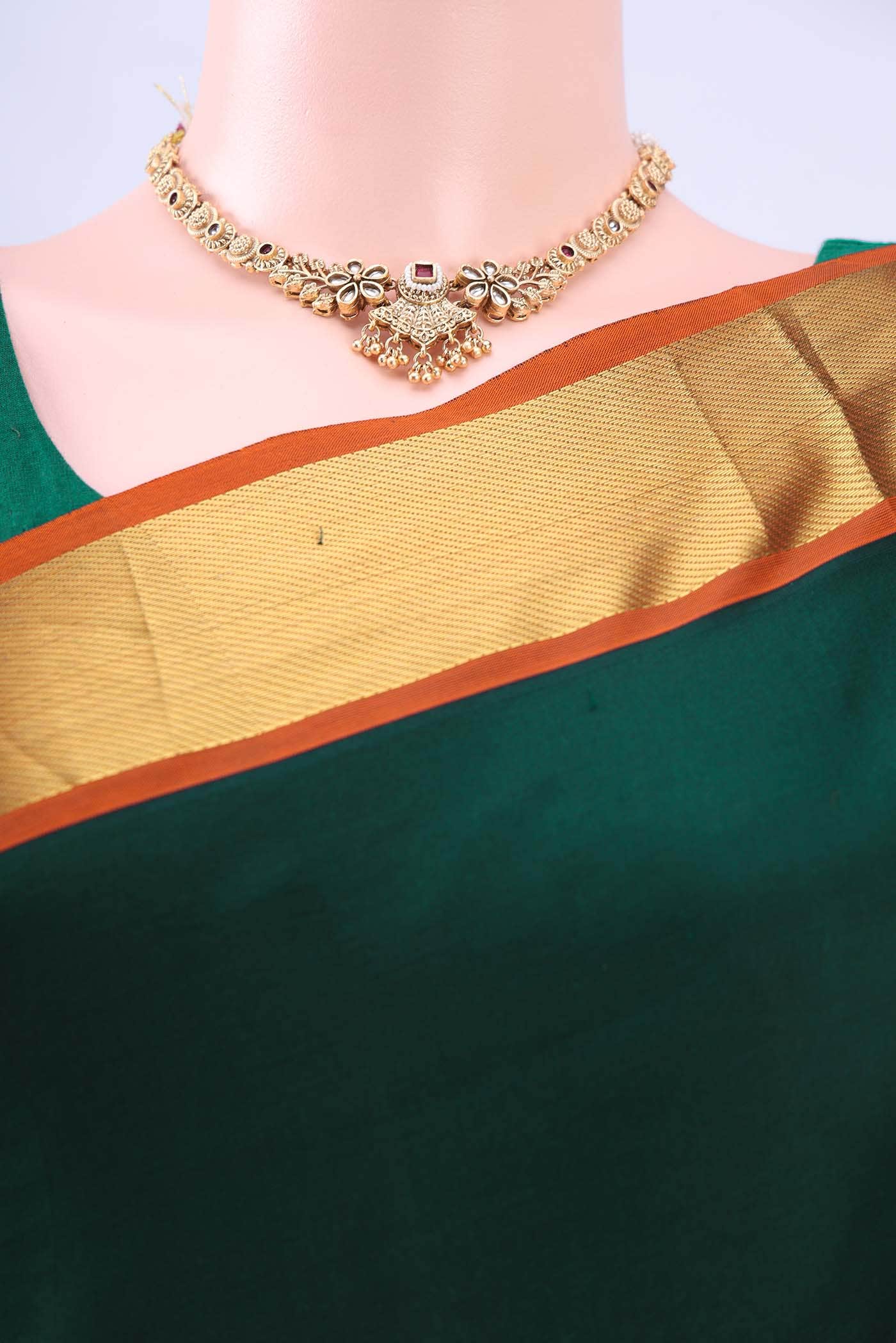 Bottle Green Coimbatore Silk Cotton Saree - Image 3