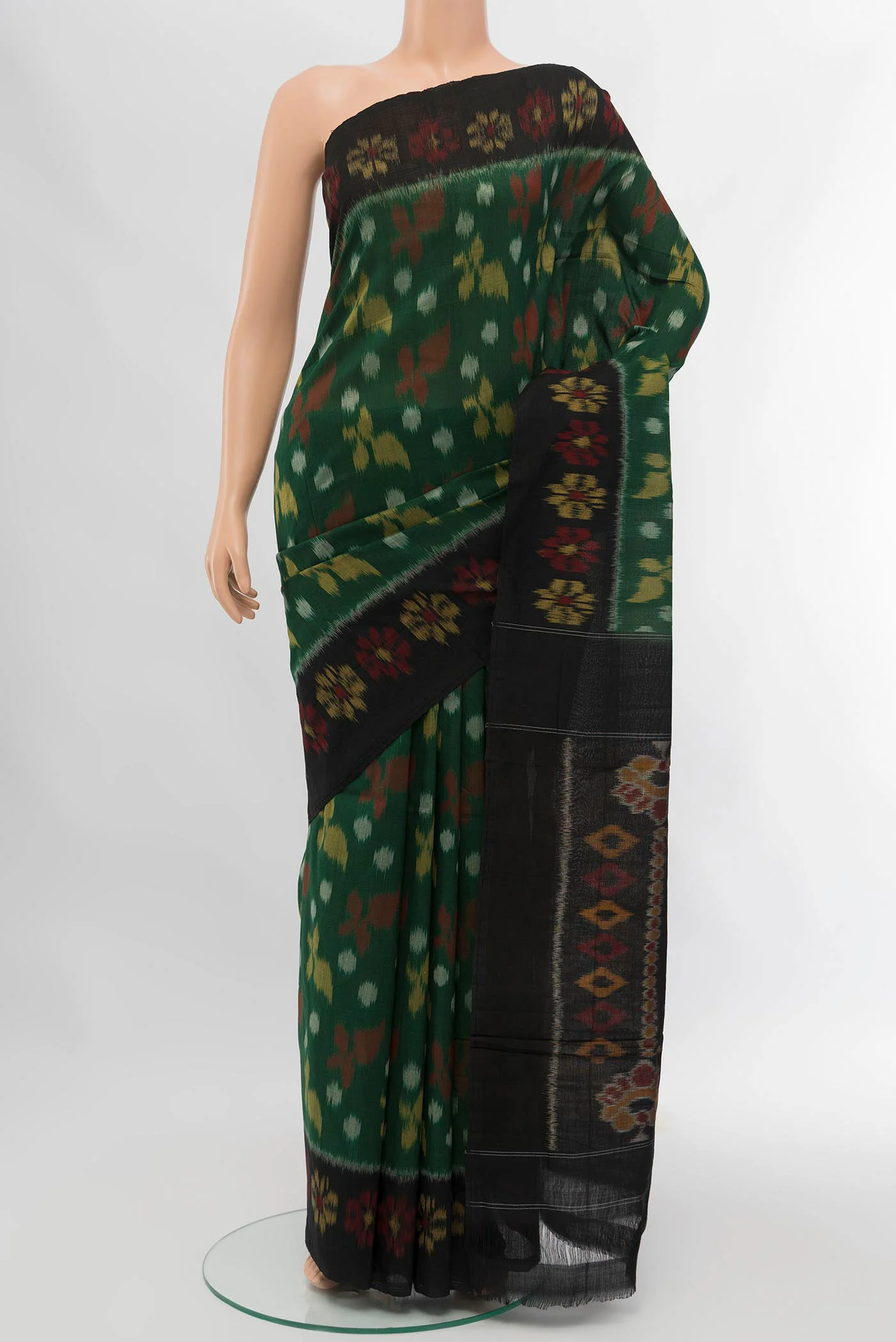 Bottle Green Cotton Saree