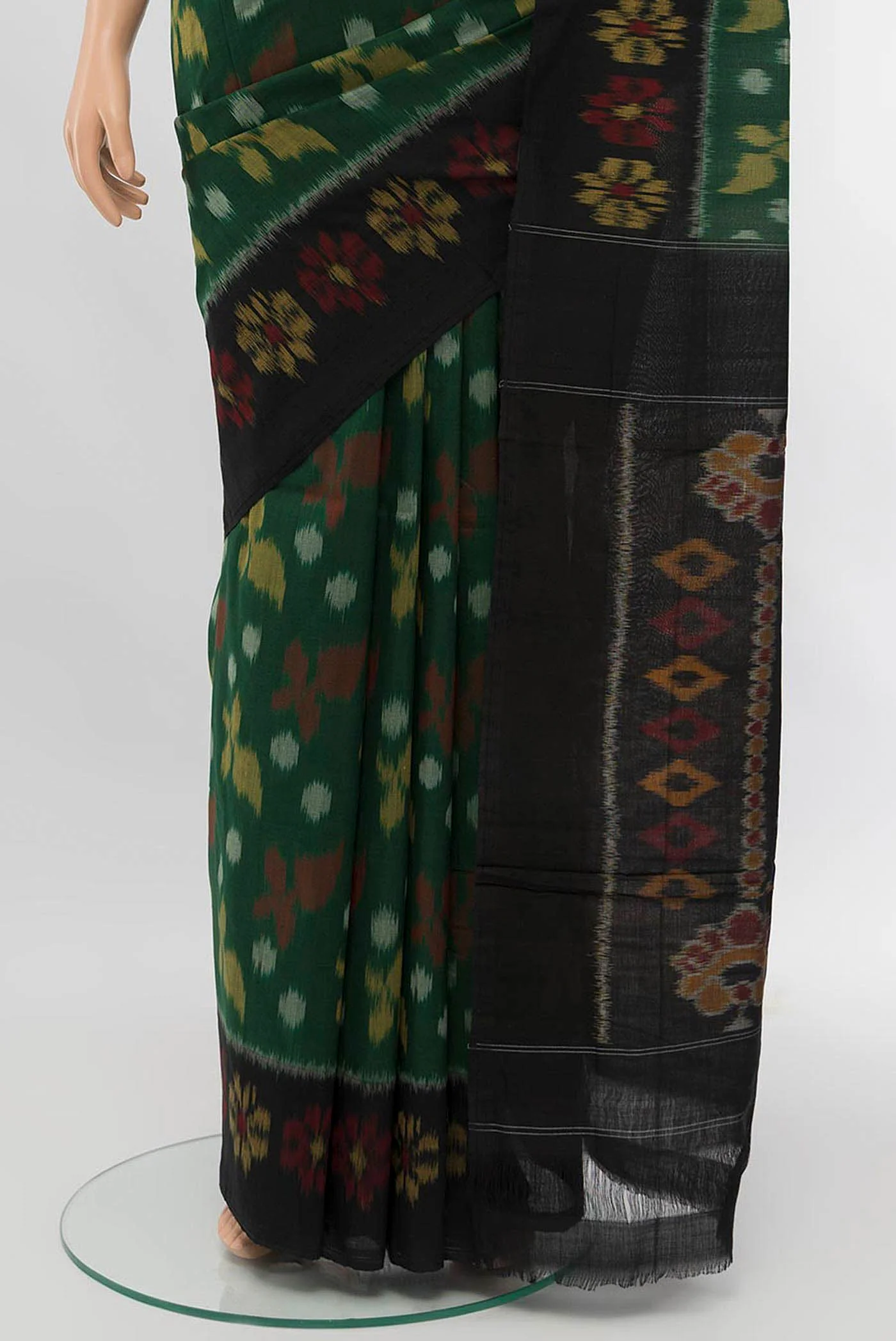 Bottle Green Cotton Saree - Image 3
