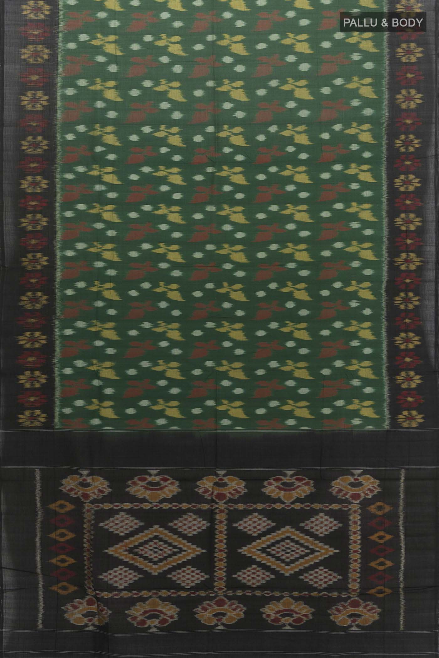 Bottle Green Cotton Saree - Image 5