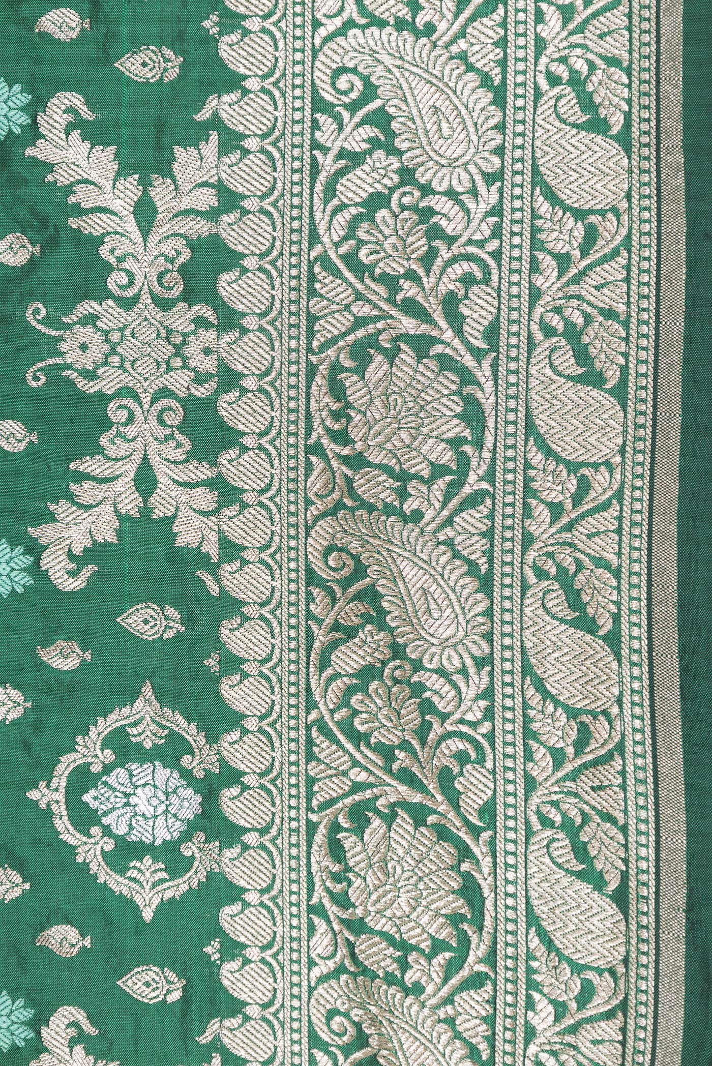 Bottle Green Banarasi Silk Saree - Image 3