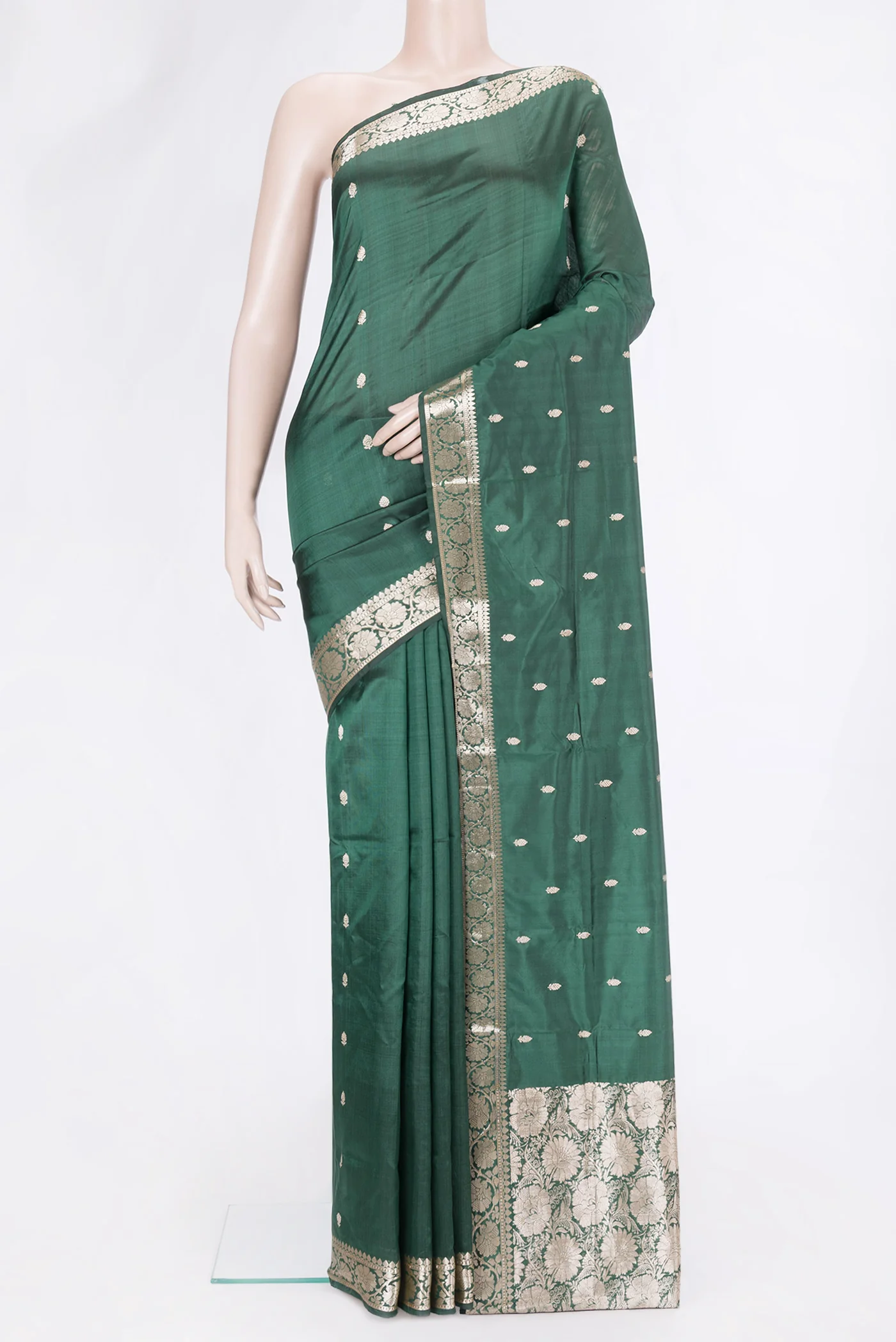 Bottle Green Banarasi Katan Silk Saree