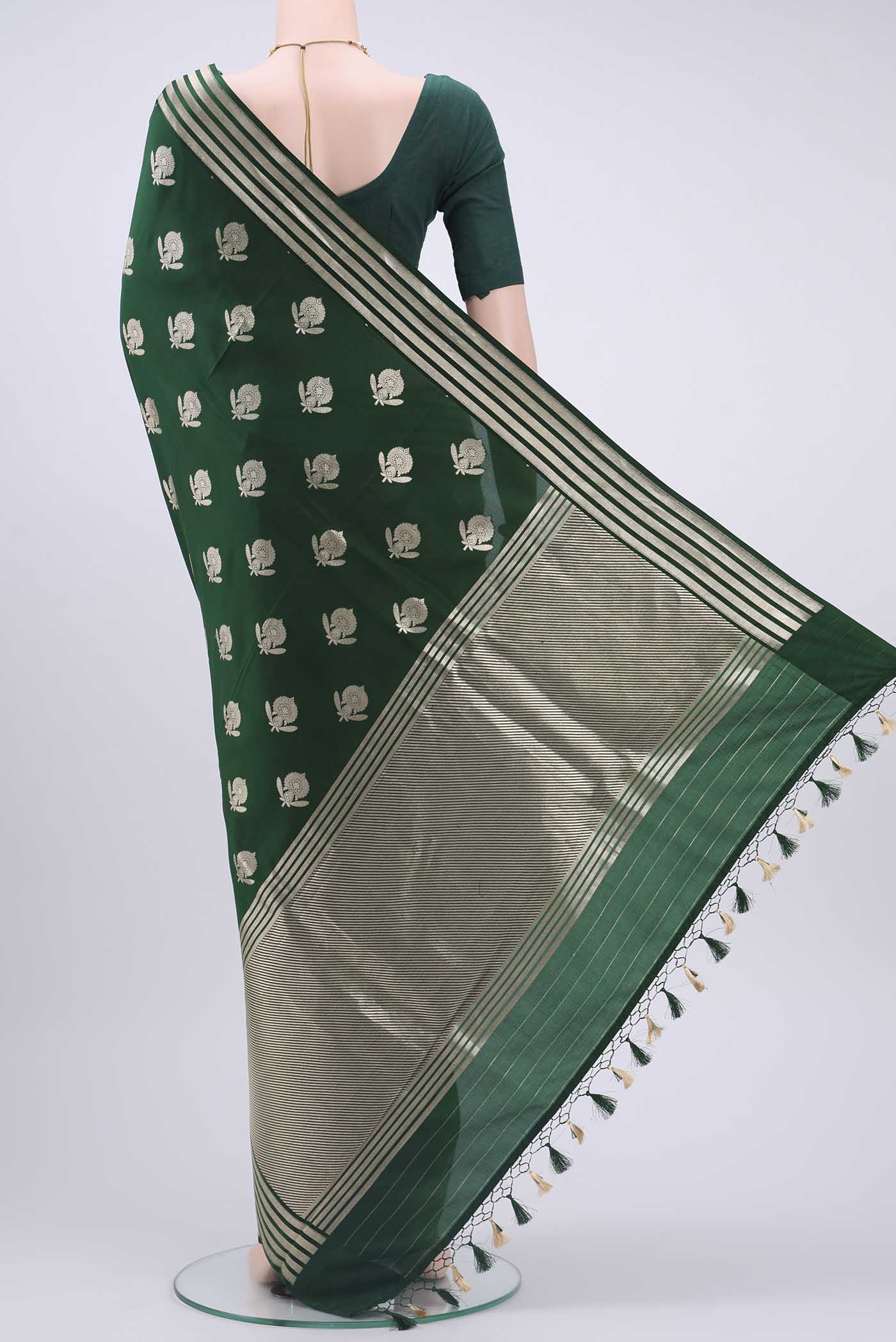 Bottle Green Dual Tone Banarasi Silk Saree - Image 3