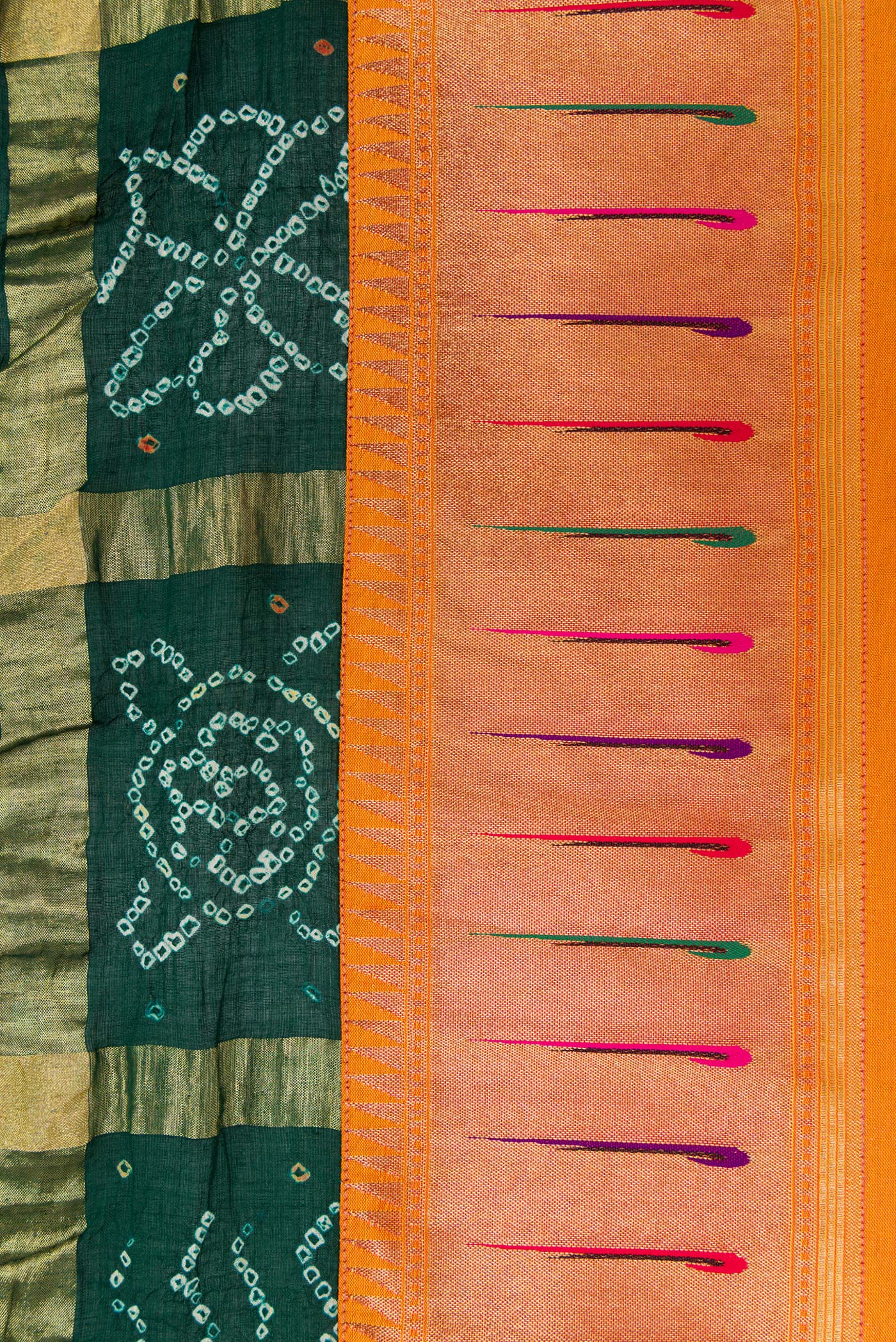 Bottle Green Bandhani Silk Saree - Image 3