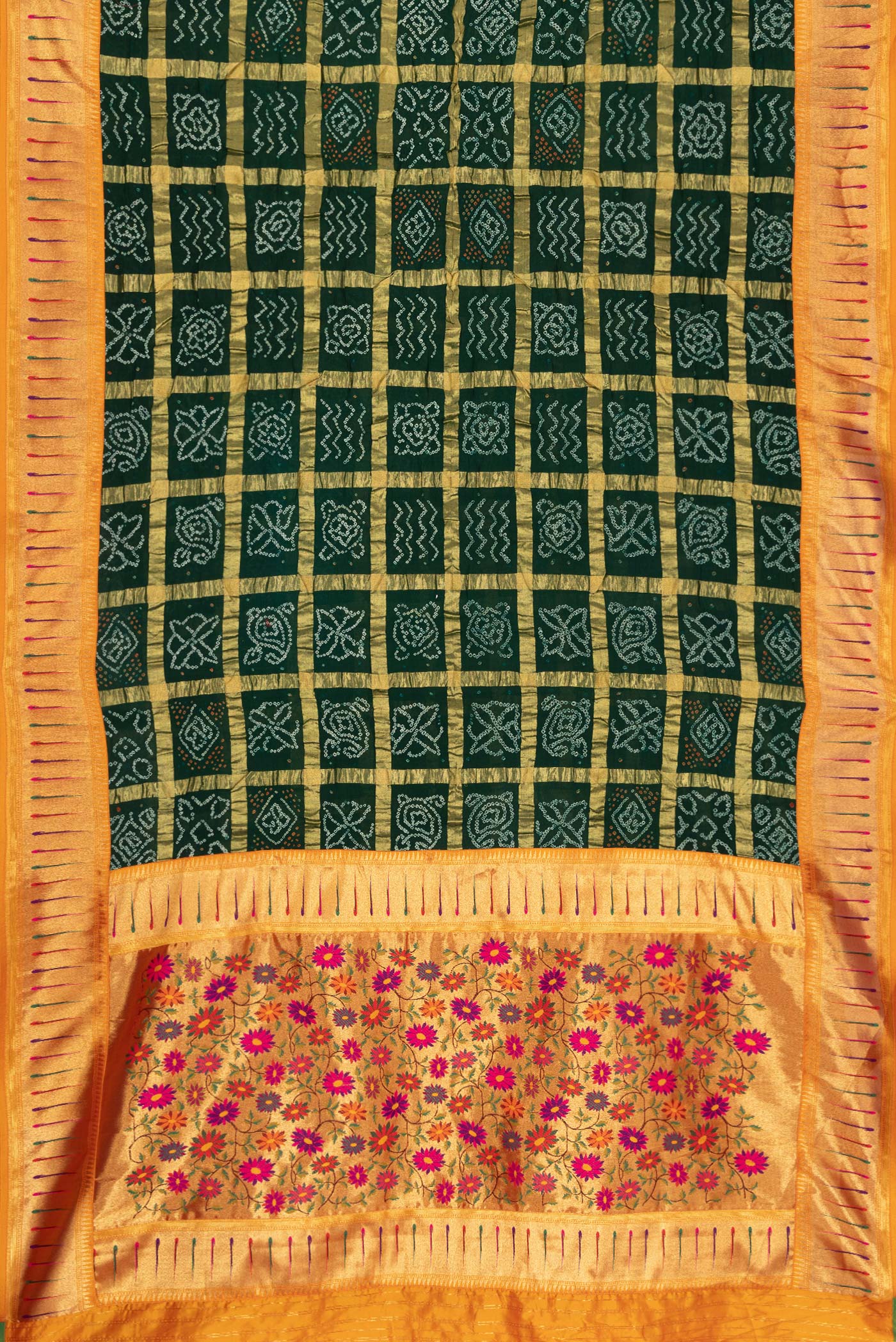Bottle Green Bandhani Silk Saree - Image 6