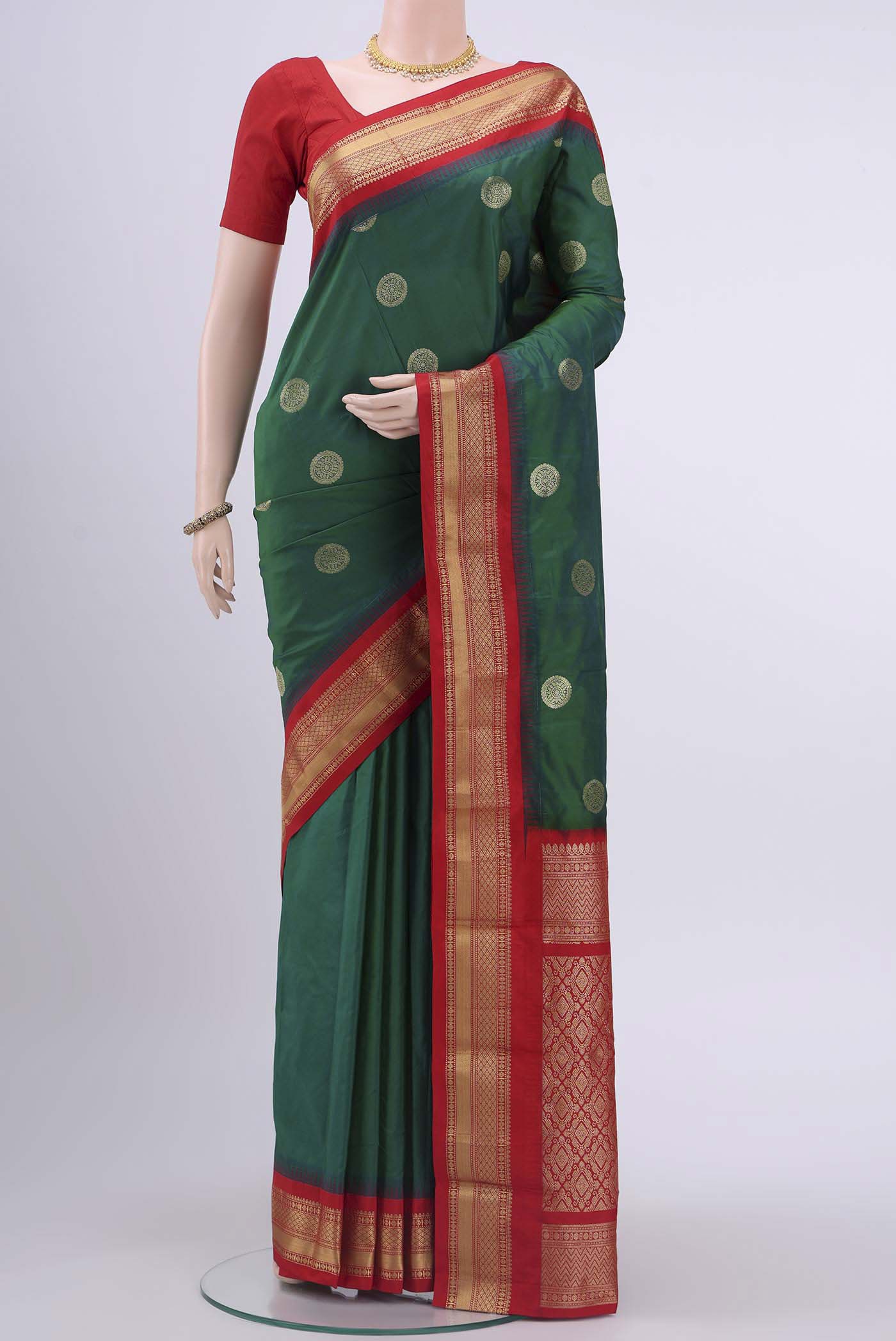 Green with Blue Color Blended Bangalore Silk Saree