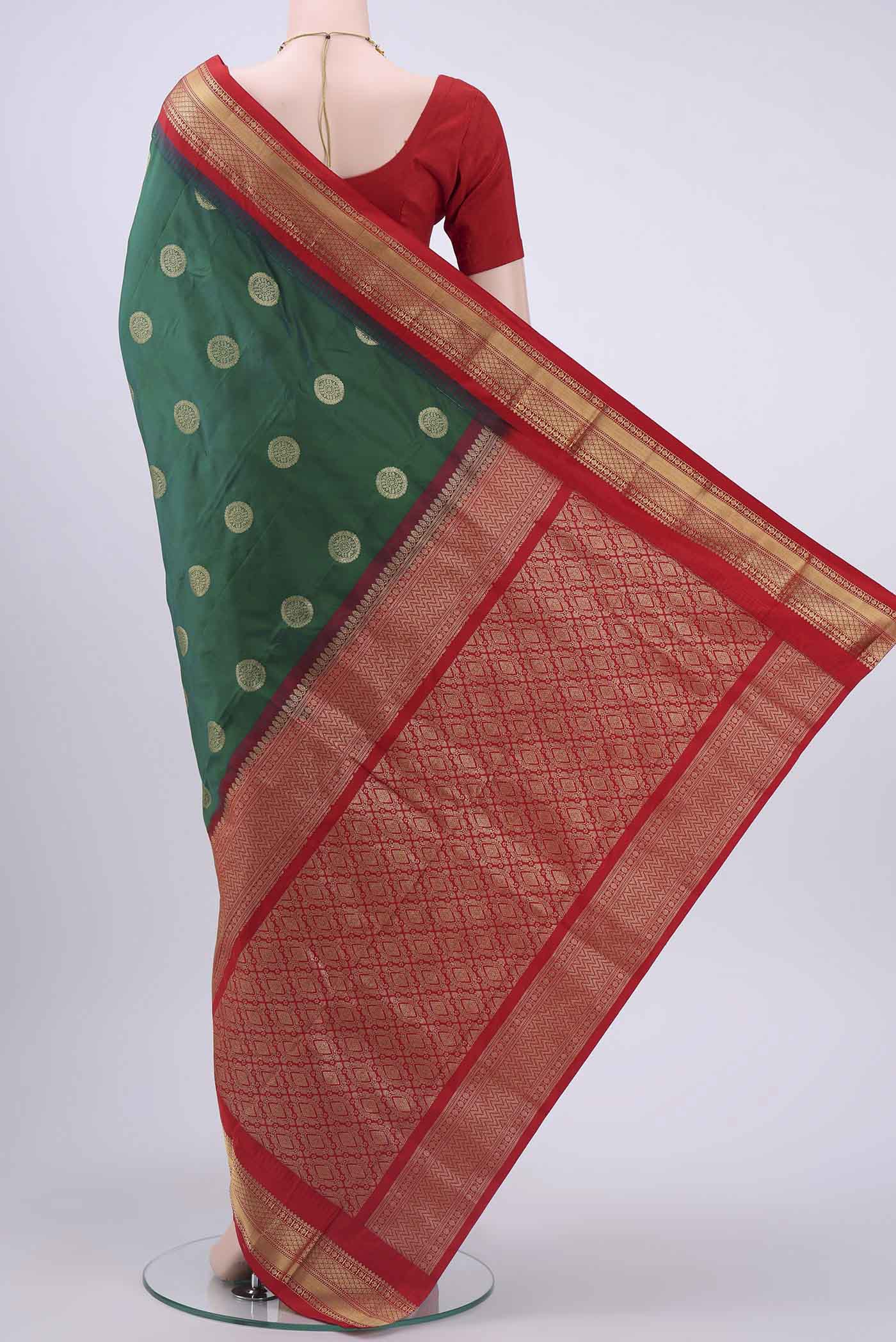 Green with Blue Color Blended Bangalore Silk Saree - Image 3