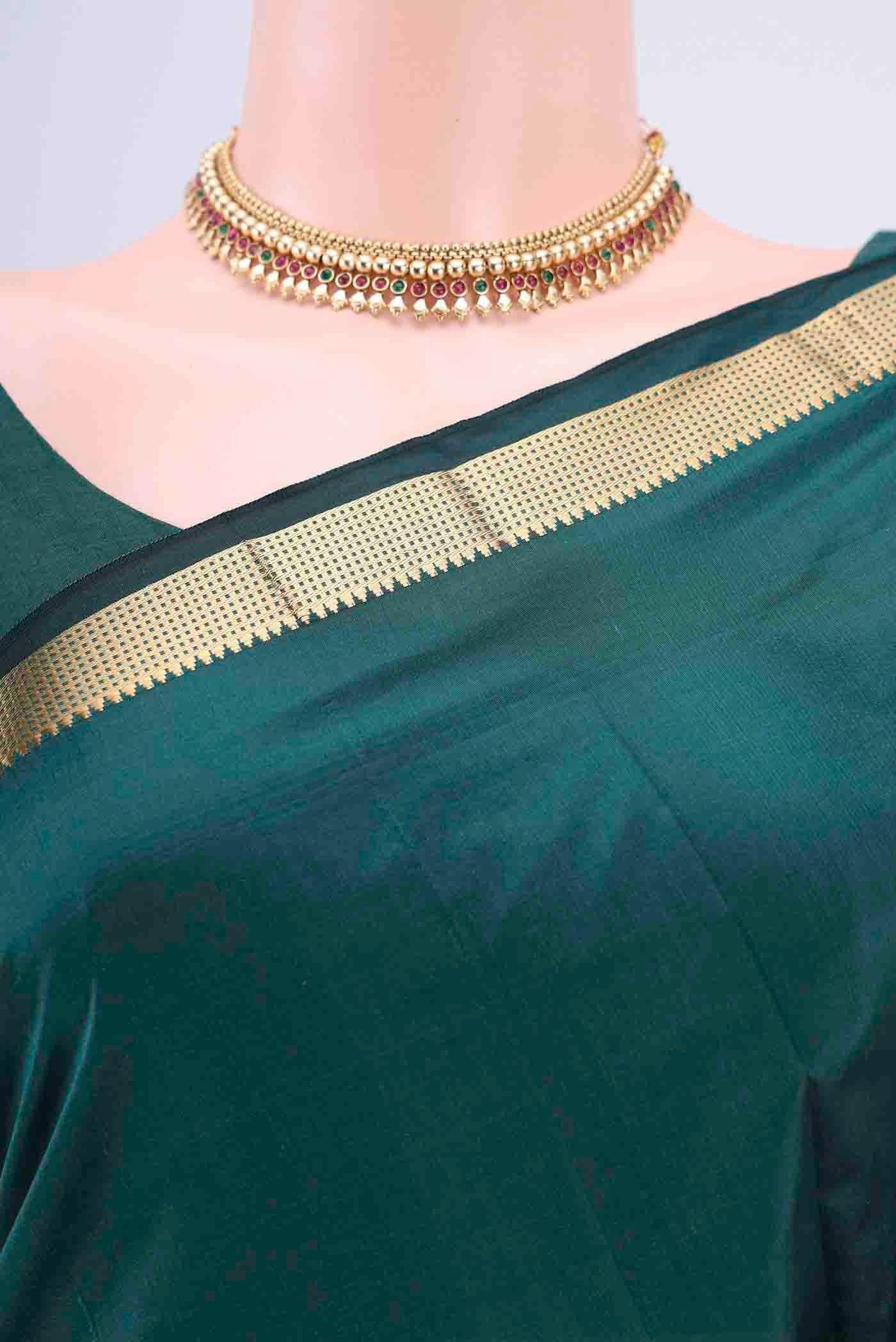 Bottle Green Dual Tone Blended Bangalore Silk Saree - Image 2