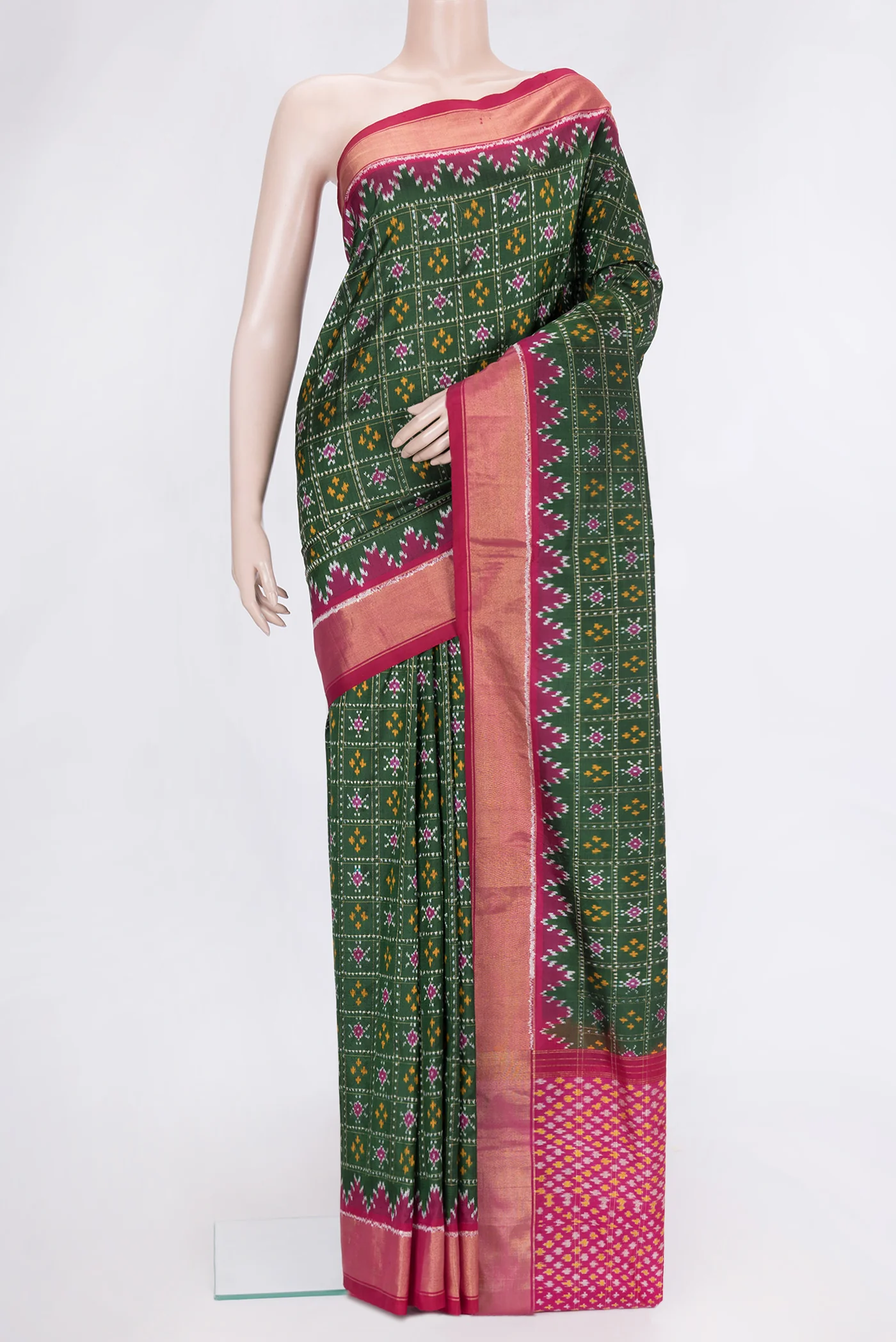 Bottle Green Pochampally Silk Saree
