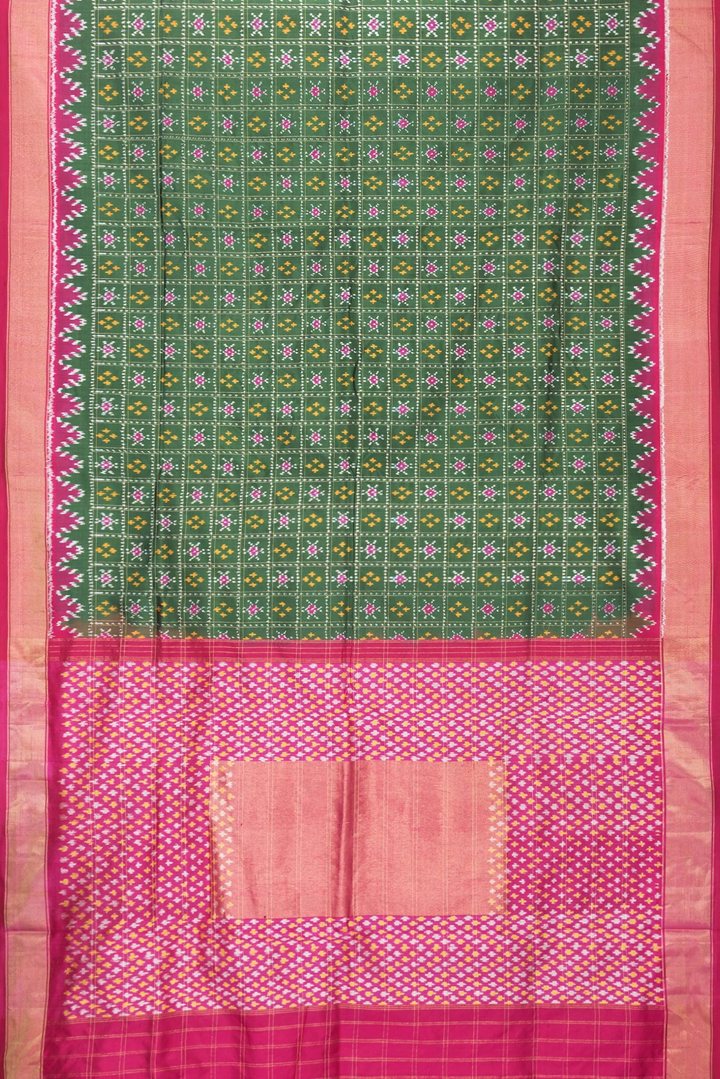 Bottle Green Pochampally Silk Saree - Image 6