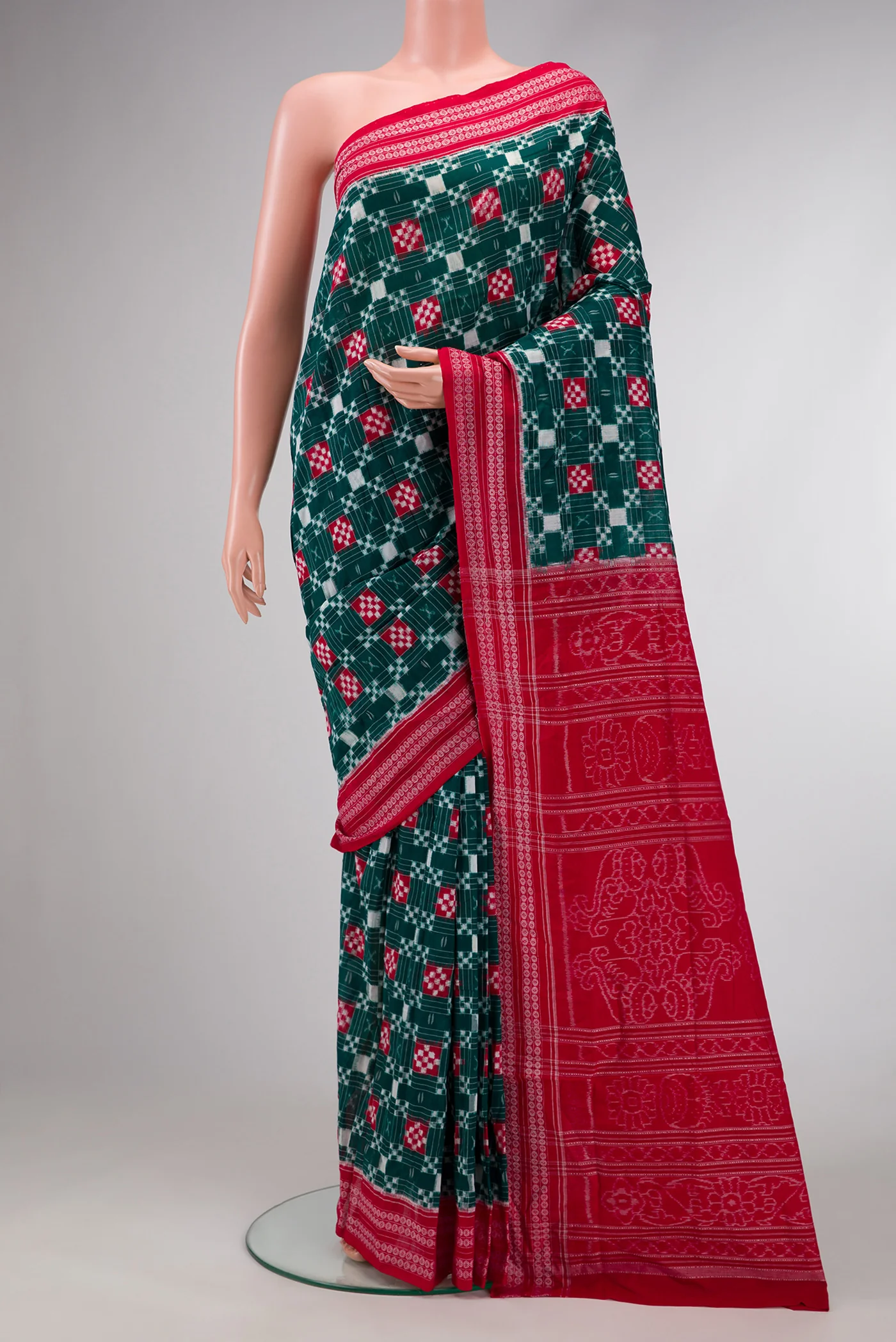 Bottle Green Orissa Cotton Saree