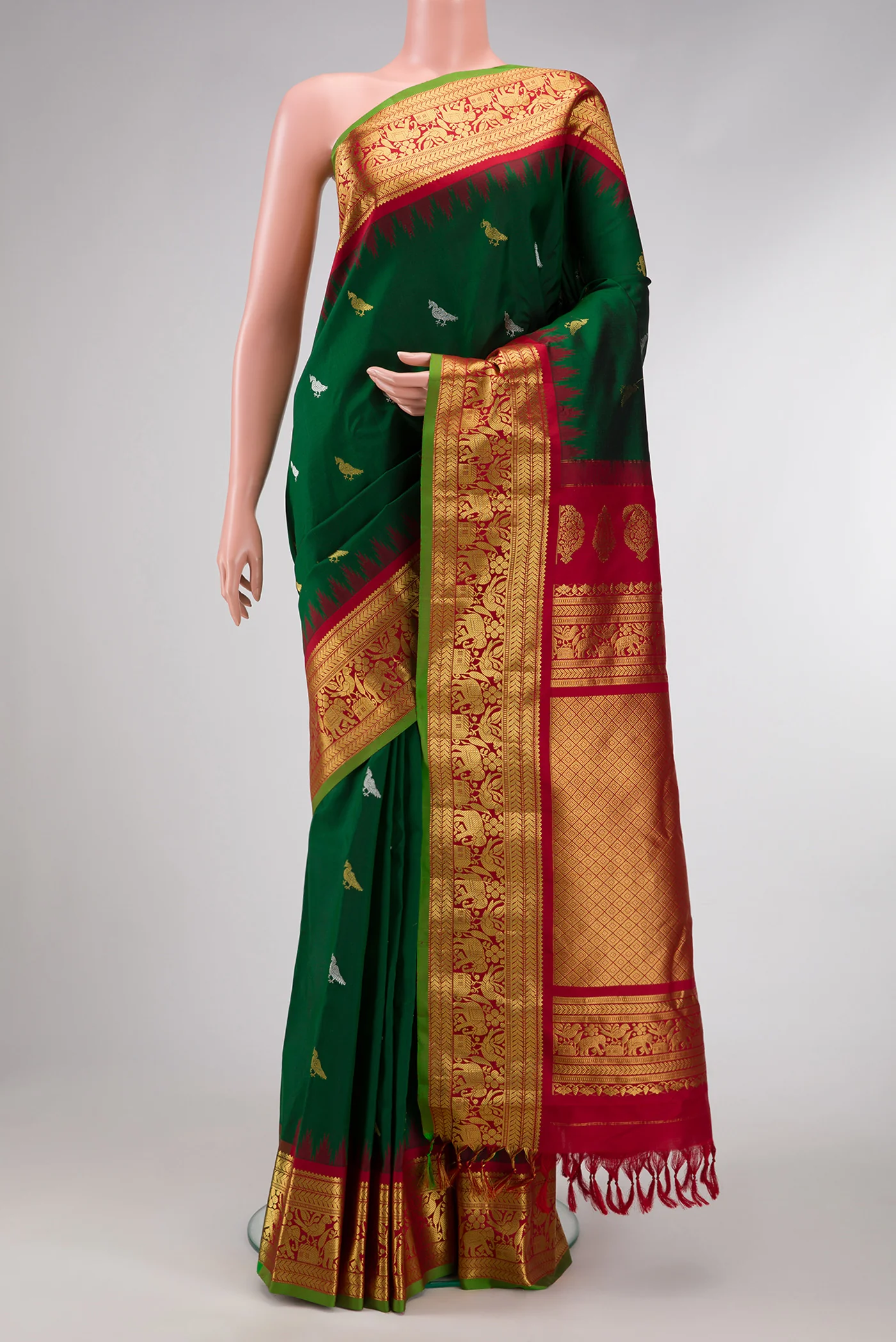 Bottle Green Gadwal Silk Saree