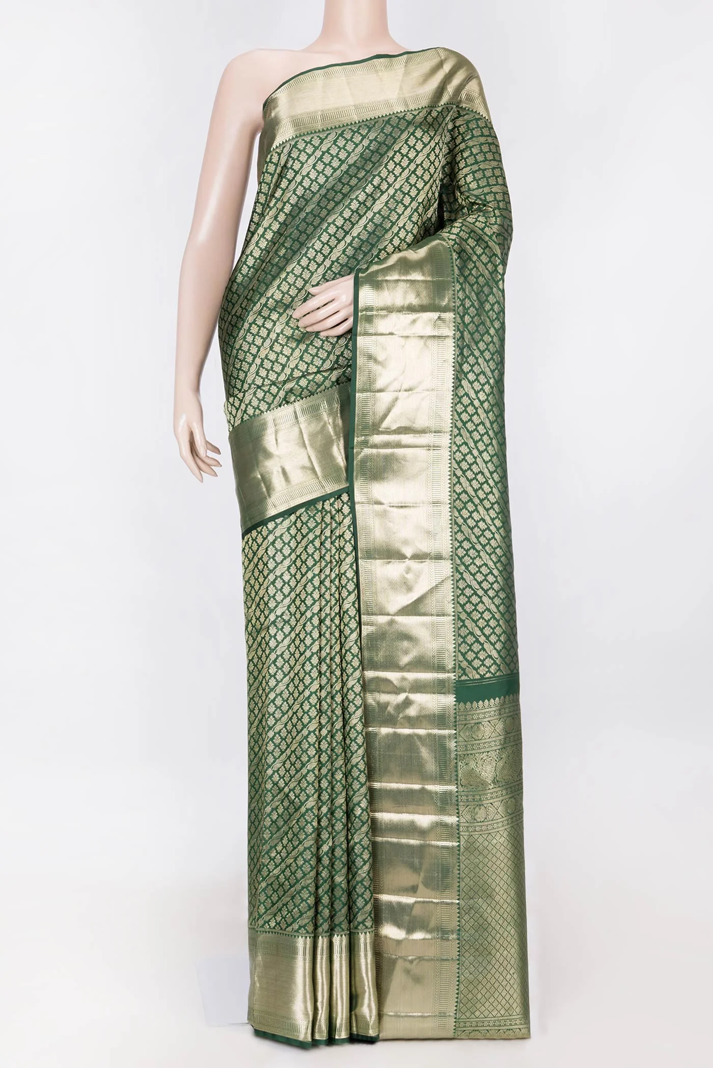 Bottle Green Dual Tone Kanchipuram Saree