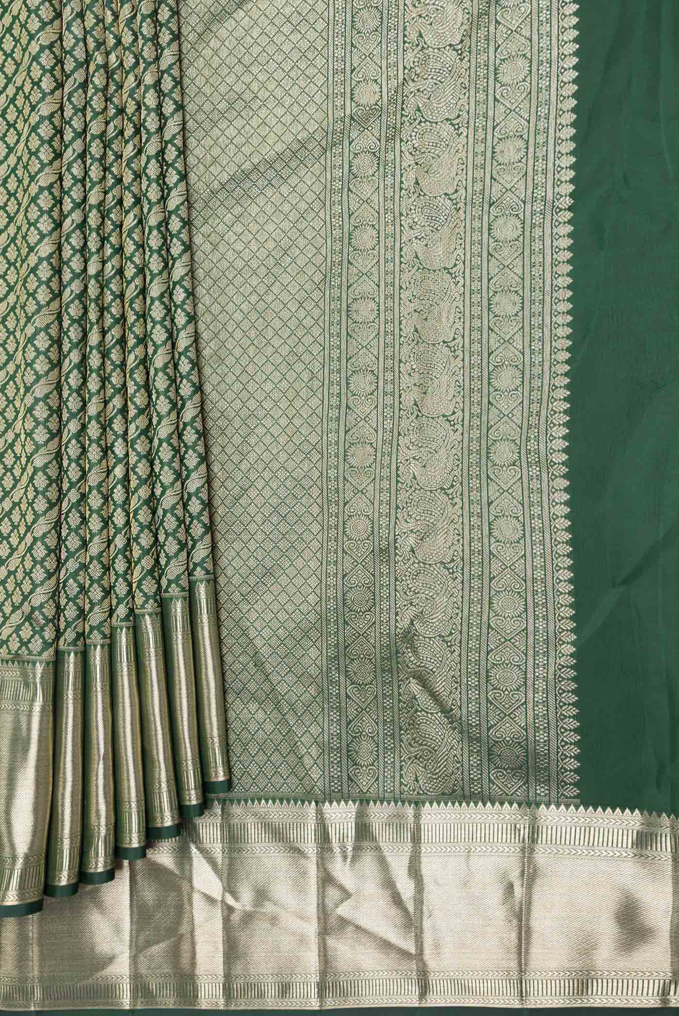 Bottle Green Dual Tone Kanchipuram Saree - Image 4