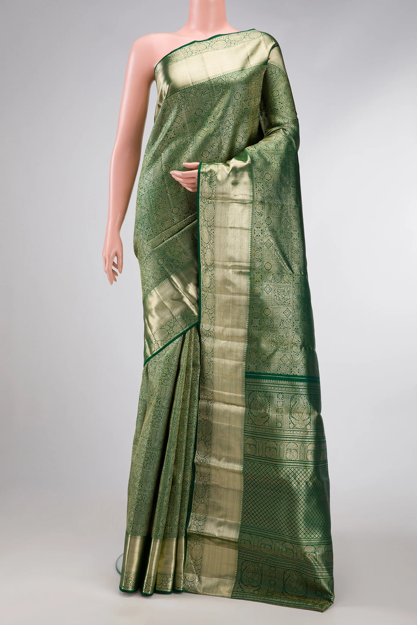 Bottle Green Kanchipuram Silk Saree