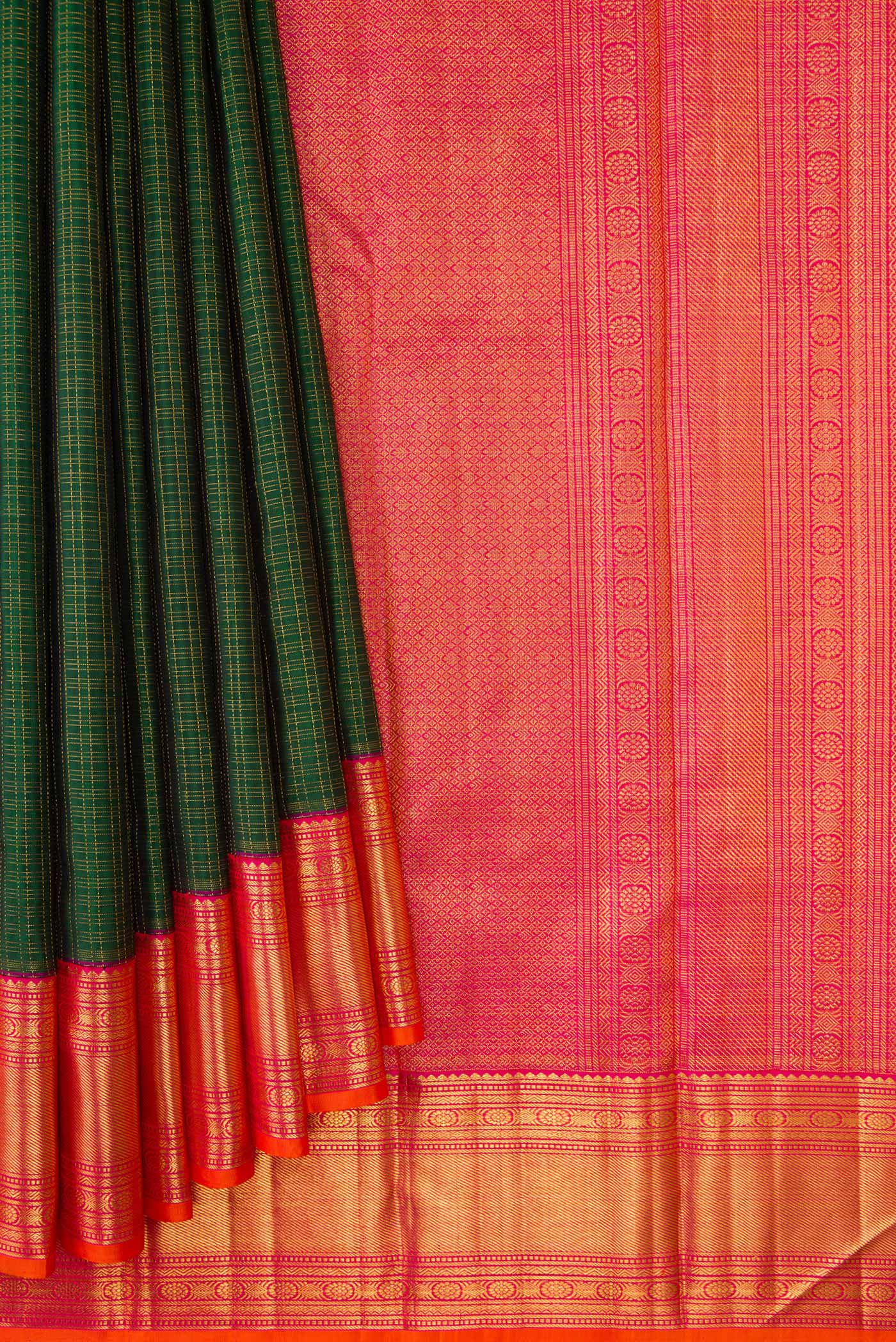 Bottle Green Kanchipuram Silk Saree - Image 4
